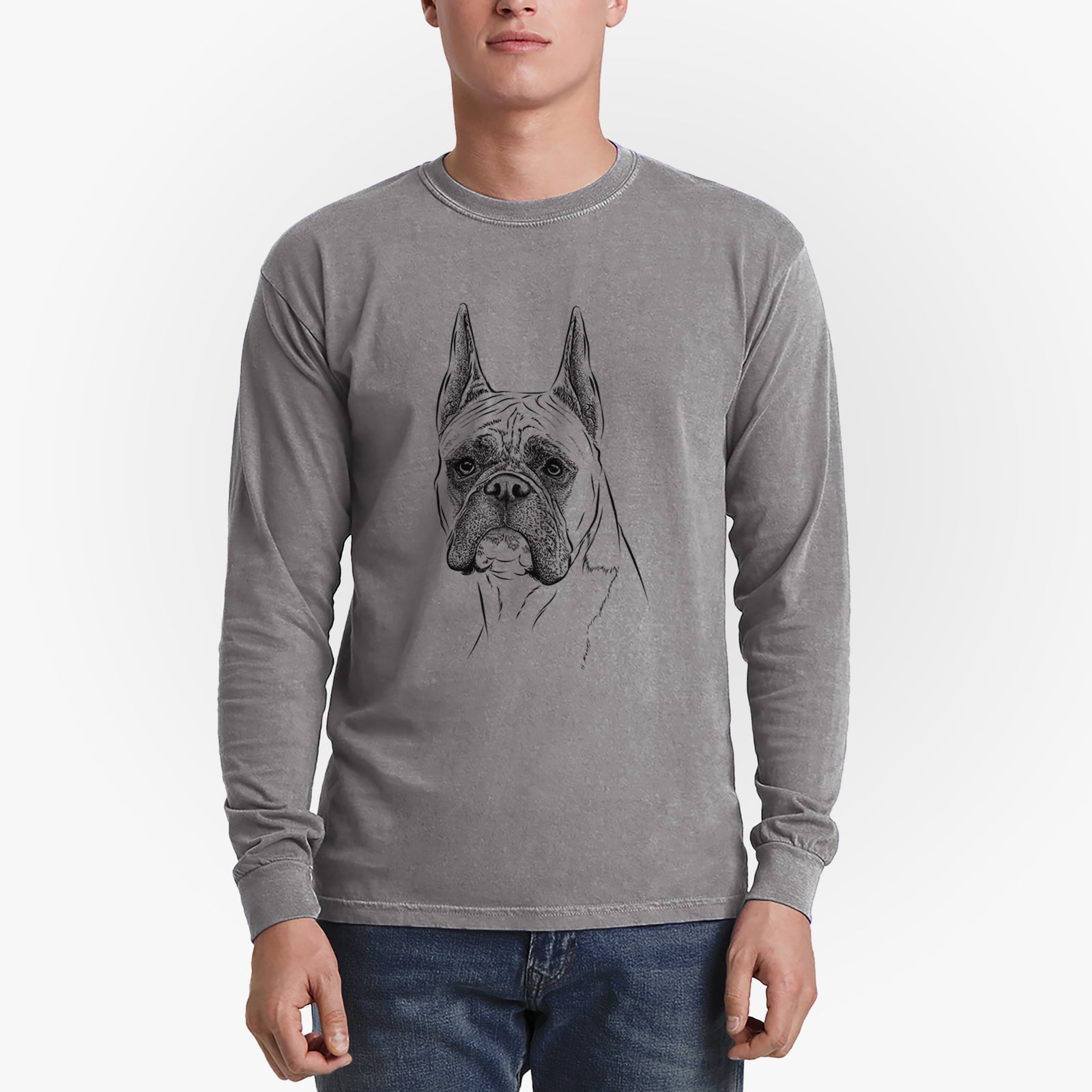 Bare Ezra the Boxer - Men's Heavyweight 100% Cotton Long Sleeve