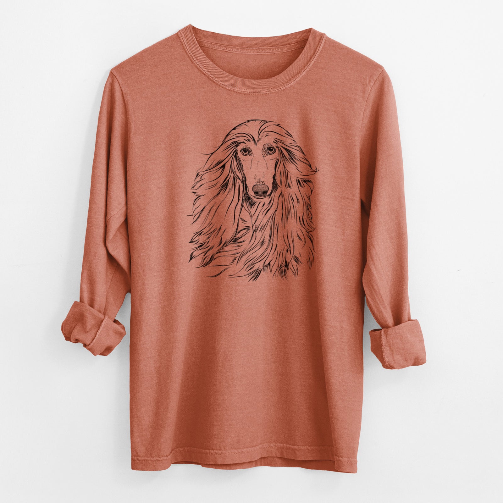 Bare Fabio the Afghan Hound - Men's Heavyweight 100% Cotton Long Sleeve