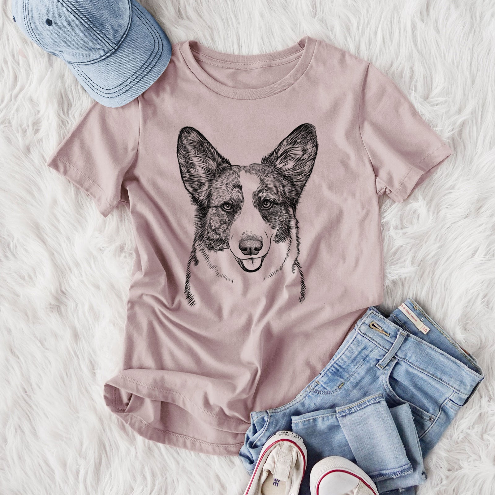 Bare Gabby the Cardigan Welsh Corgi - Women's Lightweight Relaxed Fit 100% Cotton Crewneck