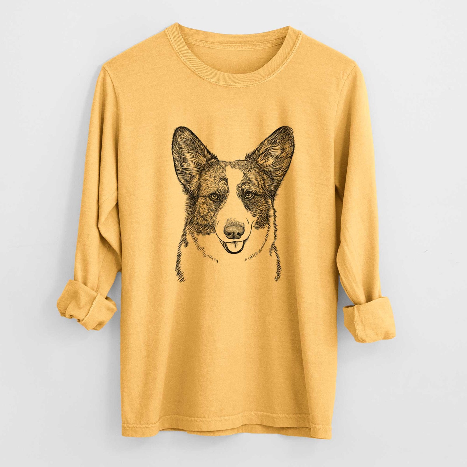 Bare Gabby the Cardigan Welsh Corgi - Men's Heavyweight 100% Cotton Long Sleeve