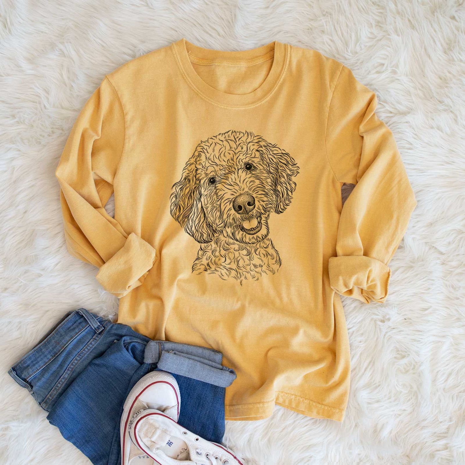 Bare Gizmo the Goldendoodle - Men's Heavyweight 100% Cotton Long Sleeve