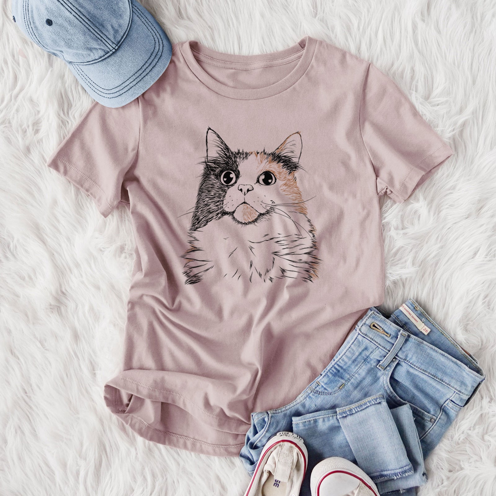 Bare Greta the Calico Cat - Women's Lightweight Relaxed Fit 100% Cotton Crewneck