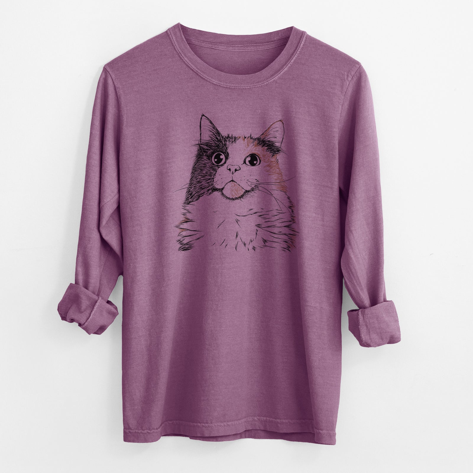 Bare Greta the Calico Cat - Men's Heavyweight 100% Cotton Long Sleeve