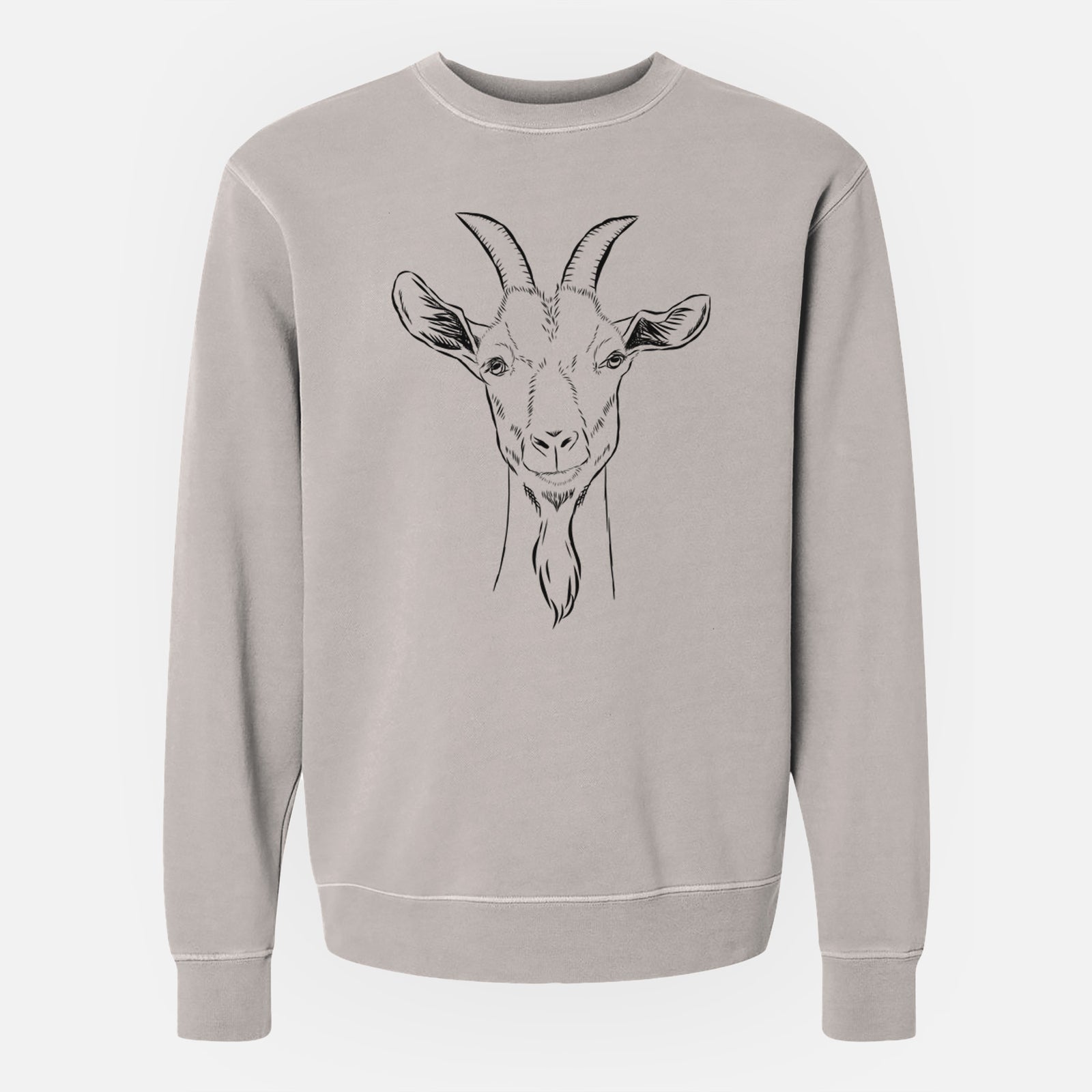 Hand-drawn sketch of Gunnar the Goat on a Cement Unisex pigment dyed crew sweatshirt