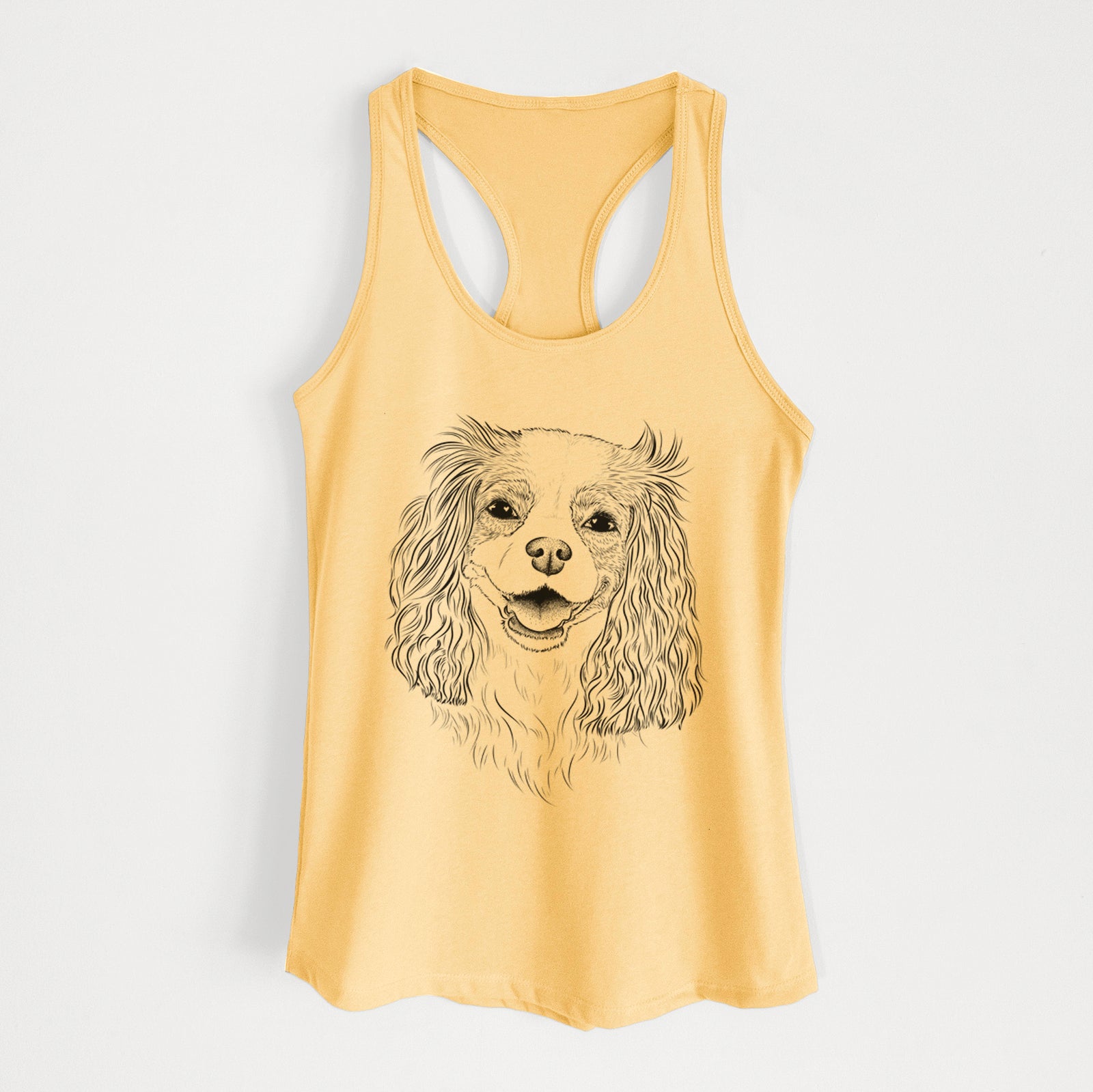 Hand-drawn sketch of Halley Comet the Cavalier King Charles Spaniel on a Banana Cream Women's racerback tanktop