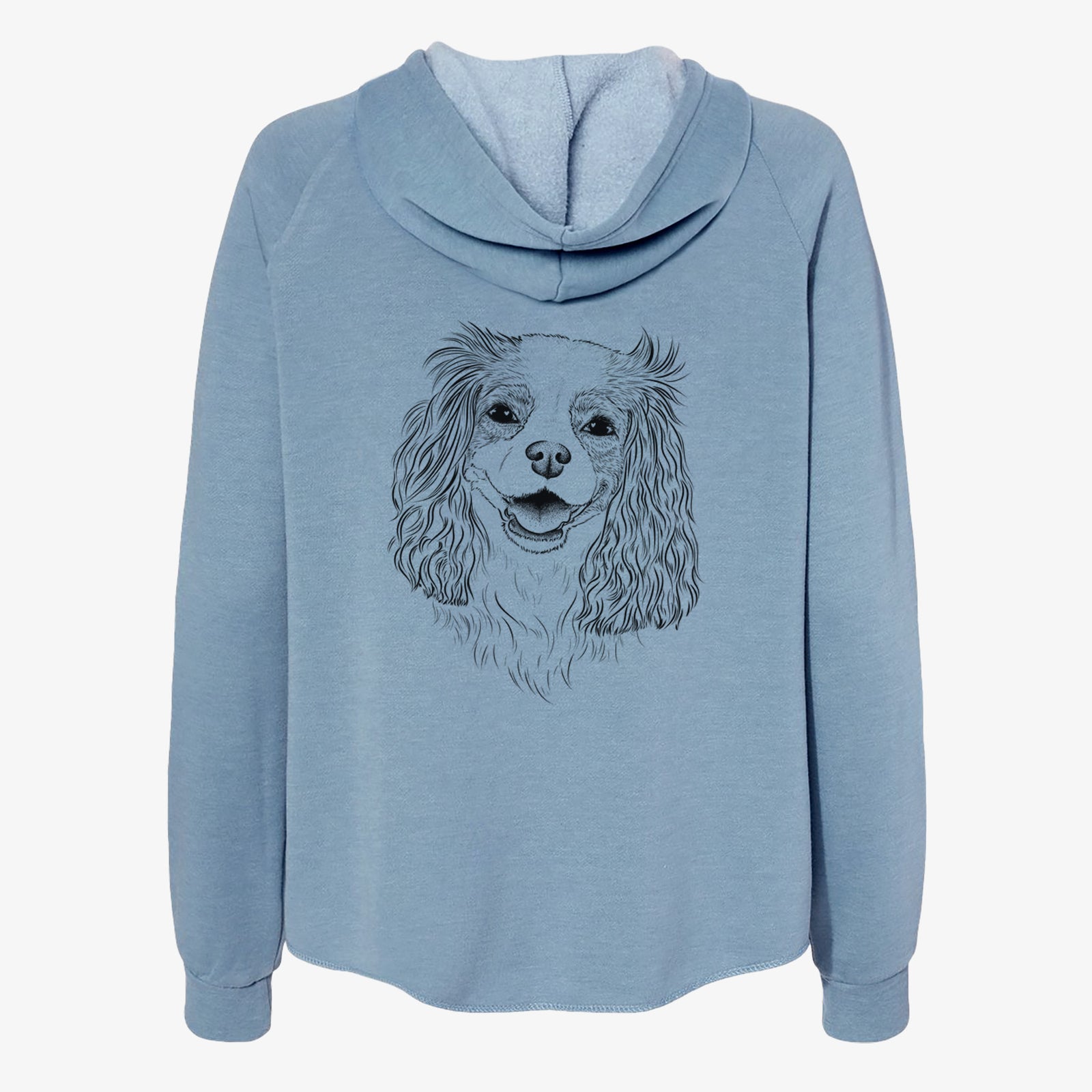 Hand-drawn sketch of Halley Comet the Cavalier King Charles Spaniel on a Misty Blue Women's cali wave zip-up sweatshirt