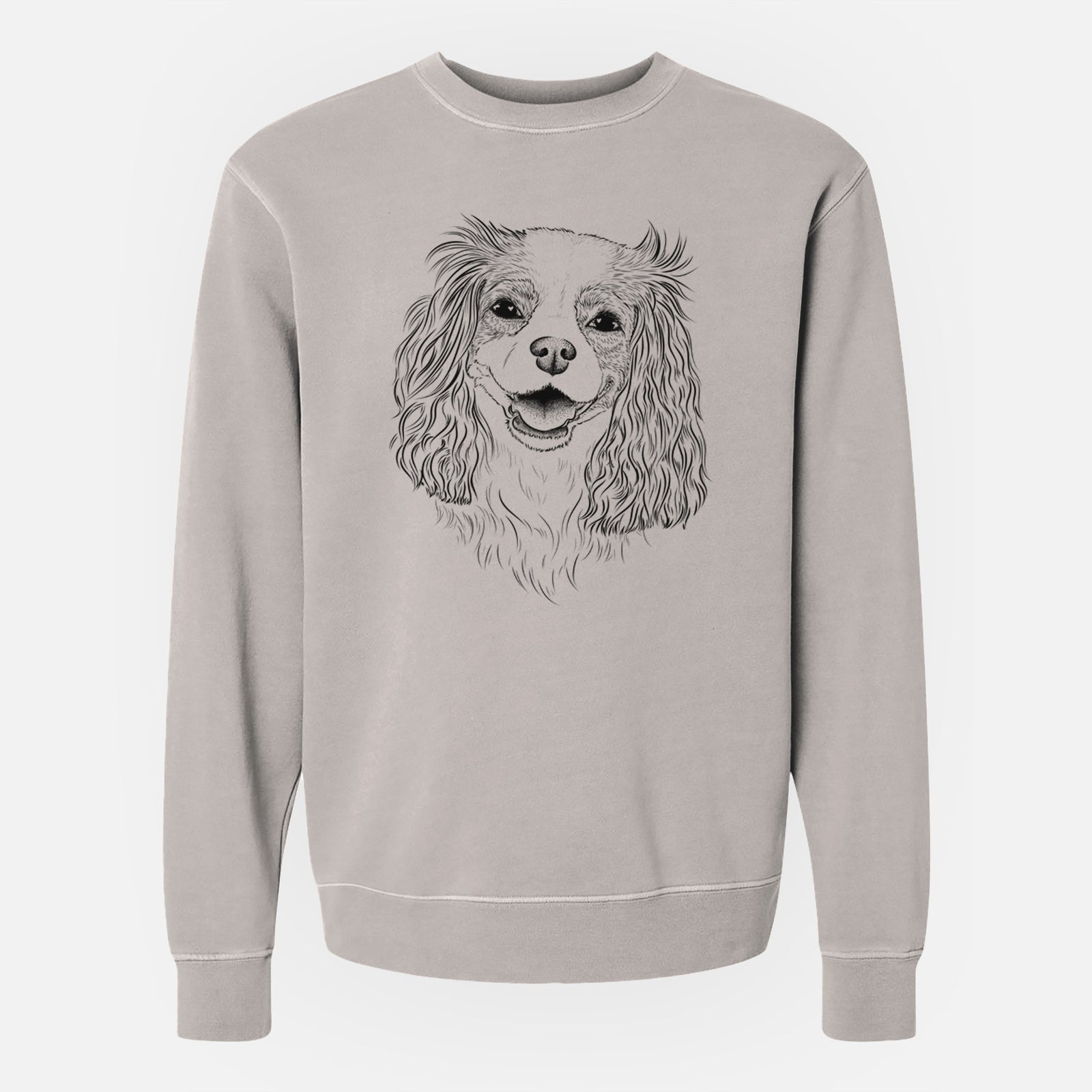Hand-drawn sketch of Halley Comet the Cavalier King Charles Spaniel on a Cement Unisex pigment dyed crew sweatshirt