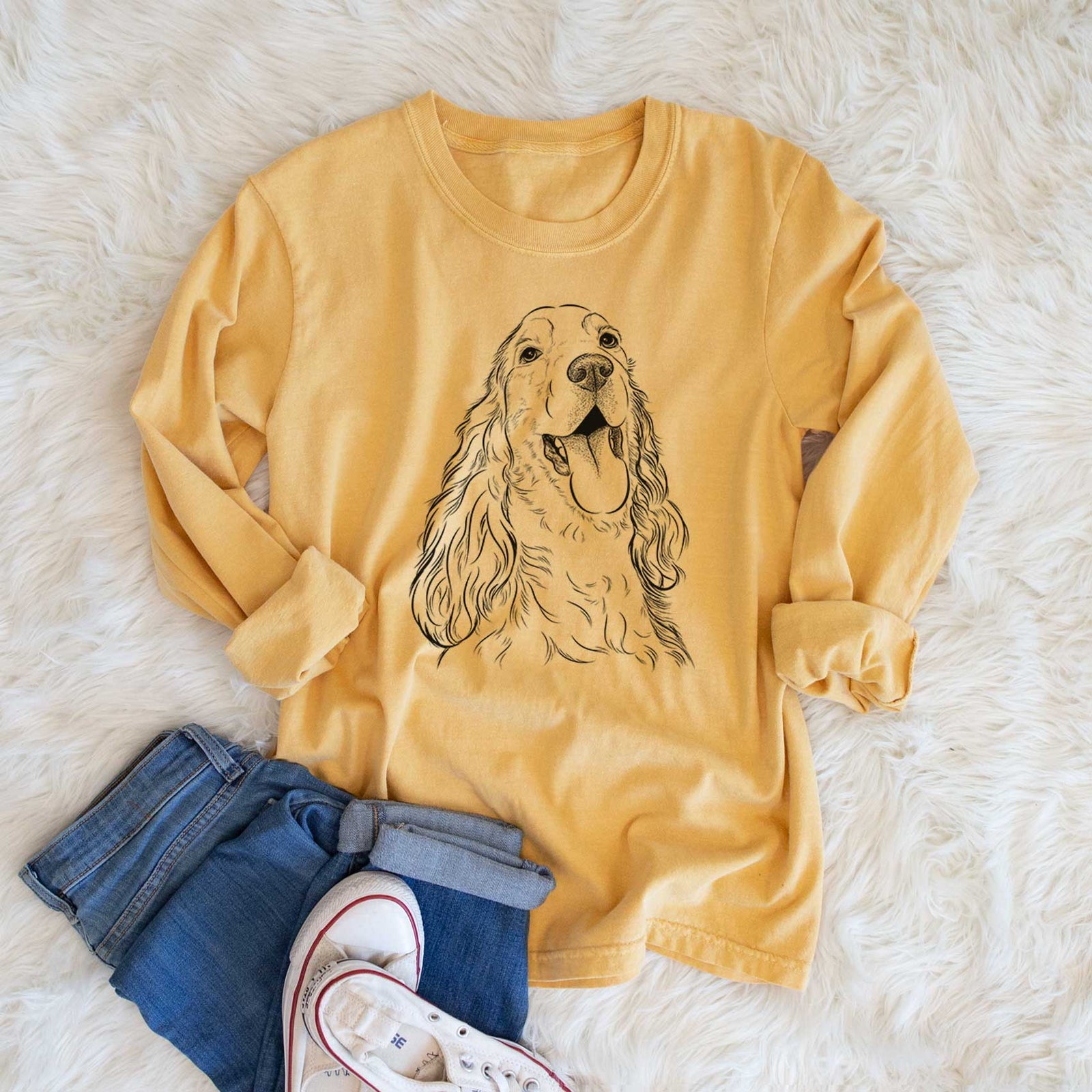 Bare Happy Henry the English Cocker Spaniel - Men's Heavyweight 100% Cotton Long Sleeve