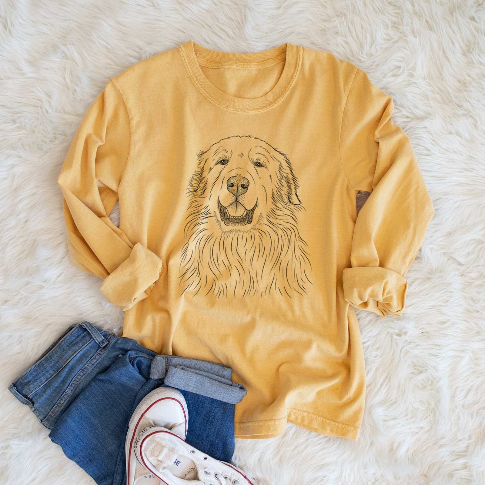 Bare Horton the Great Pyrenees - Men's Heavyweight 100% Cotton Long Sleeve