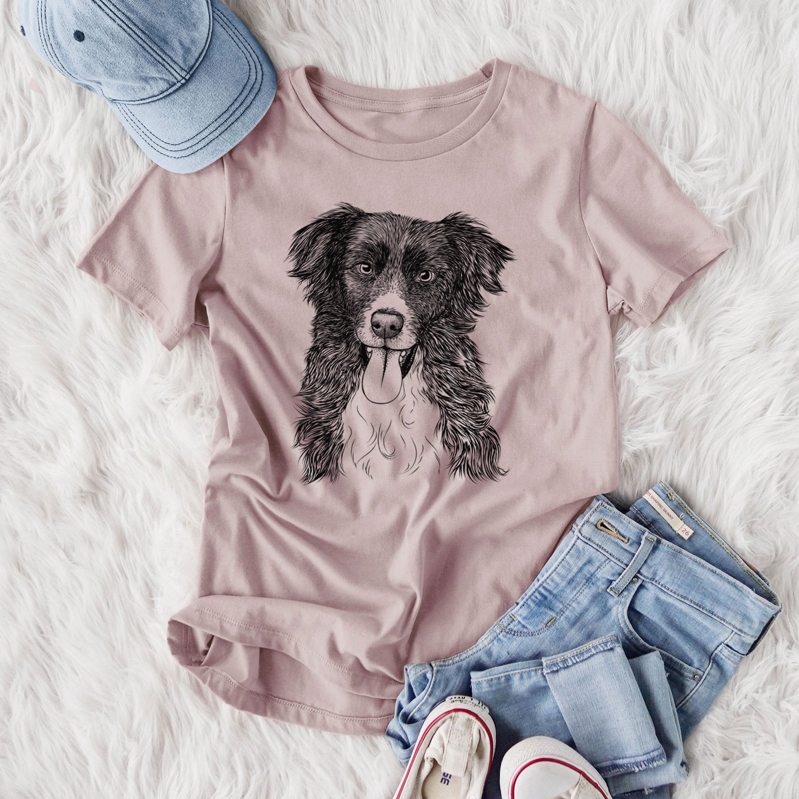 Bare Indi the Border Collie - Women's Lightweight Relaxed Fit 100% Cotton Crewneck
