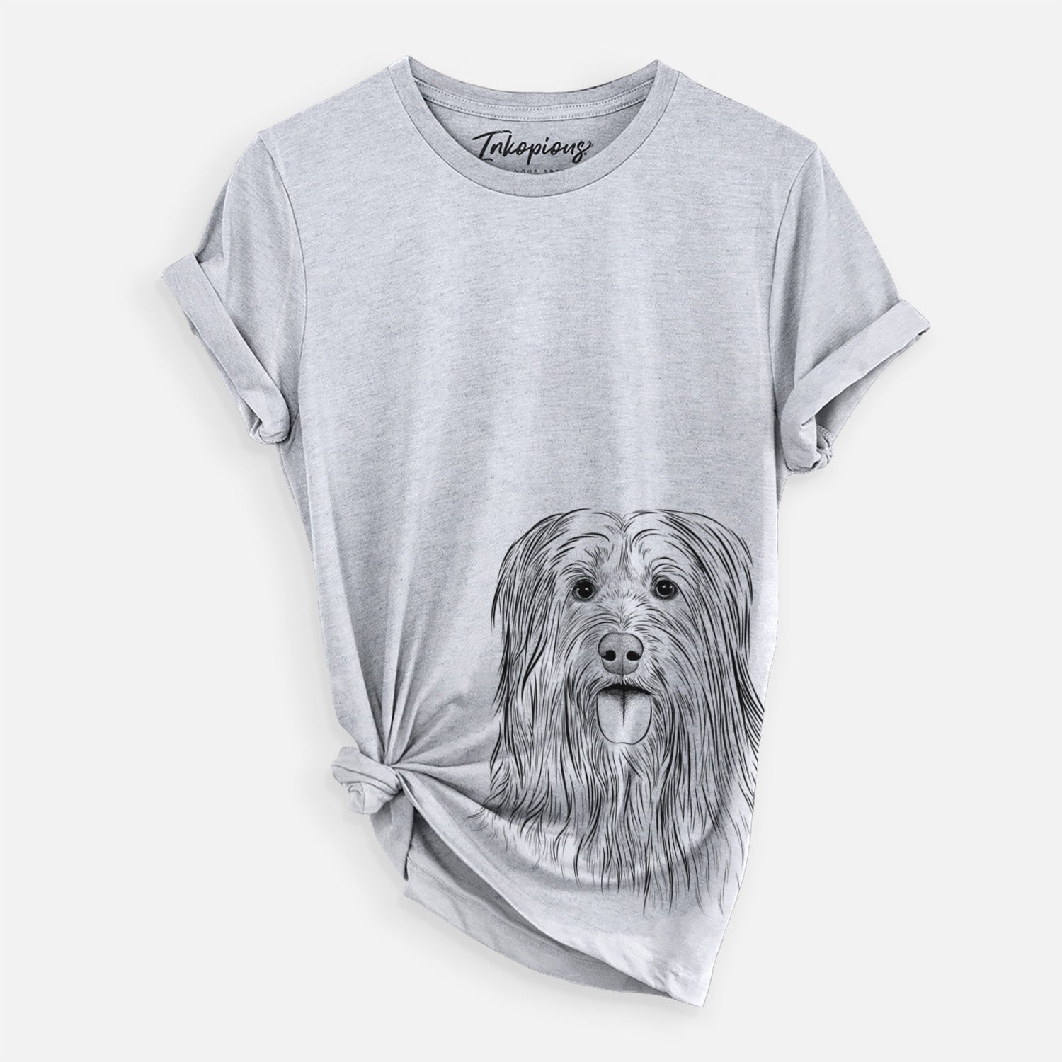 Hand-drawn sketch of Indy the Korean Sapsali on a Grey Unisex crewneck