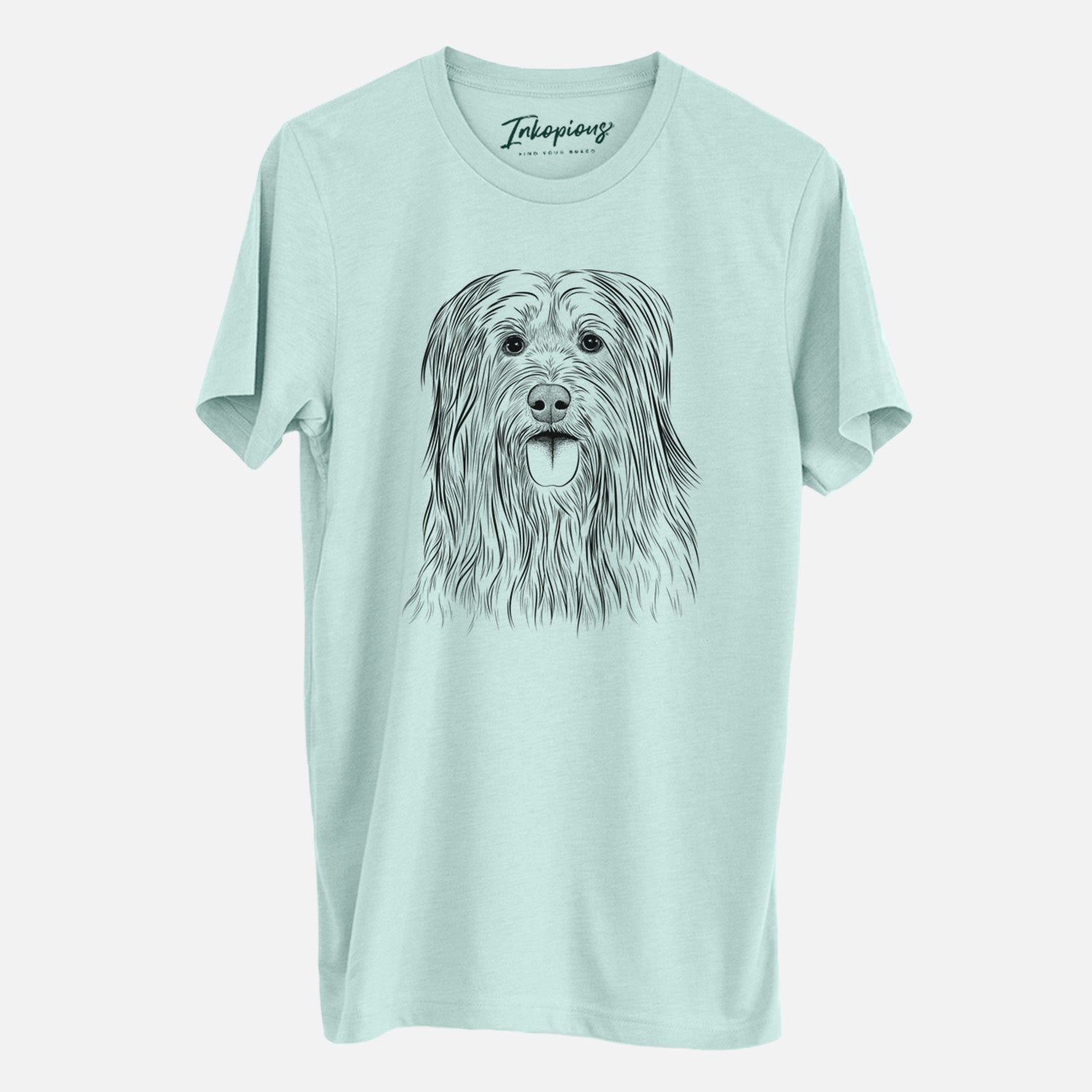 Hand-drawn sketch of Indy the Korean Sapsali on a Heather Sage Unisex crewneck