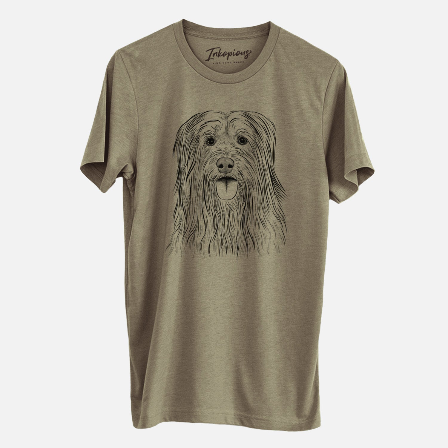 Hand-drawn sketch of Indy the Korean Sapsali on an Olive Unisex crewneck