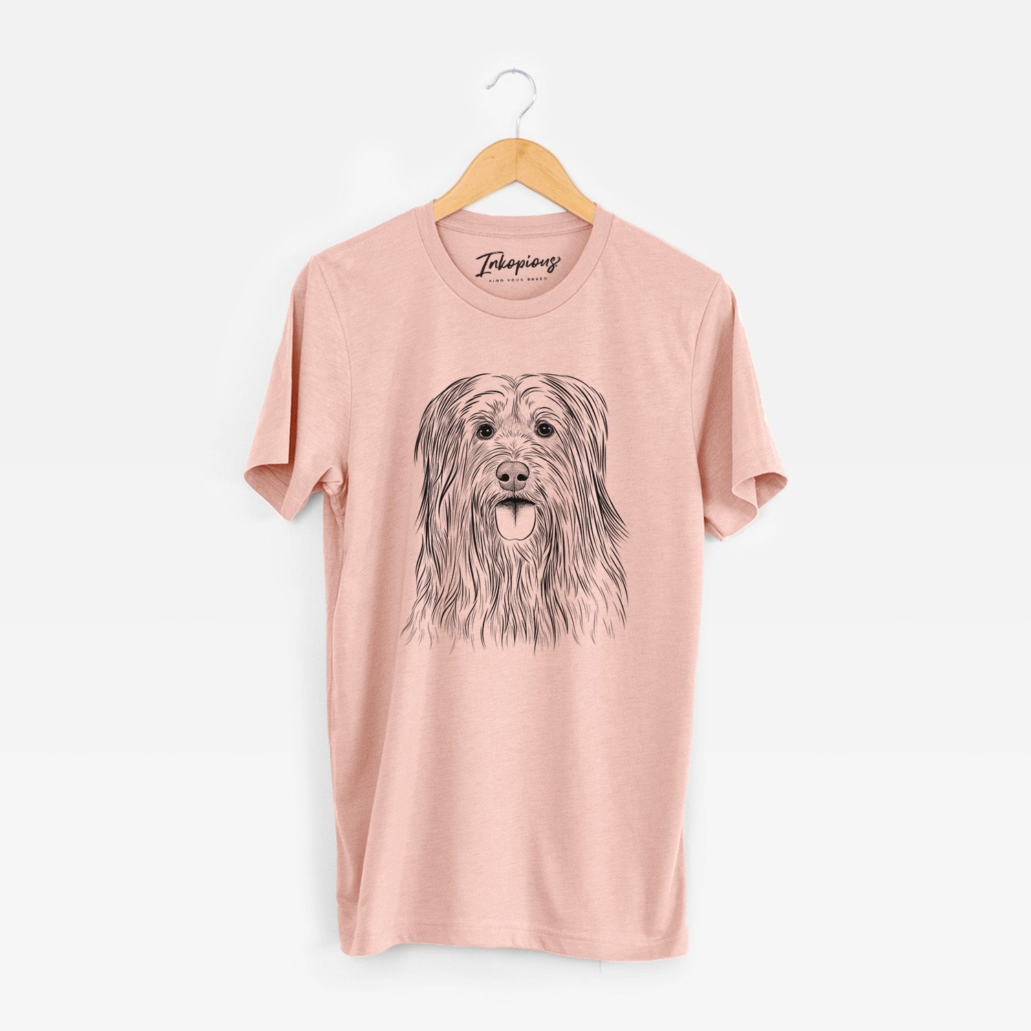Hand-drawn sketch of Indy the Korean Sapsali on a Peach Unisex crewneck