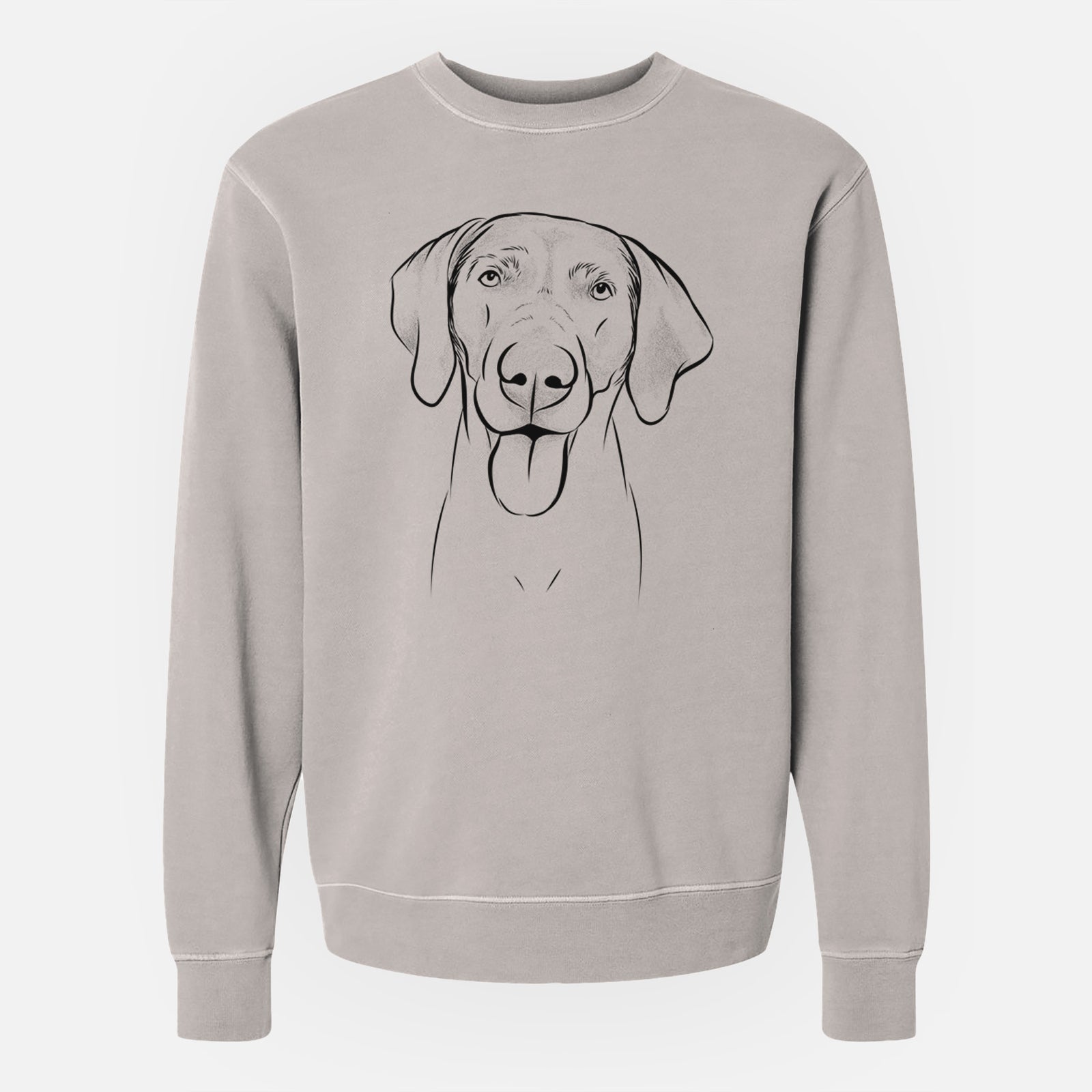 Hand-drawn sketch of Jackson the Weimaraner on a Cement Unisex pigment dyed crew sweatshirt