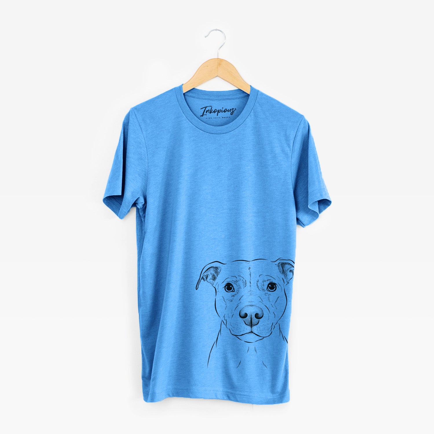 Hand-drawn sketch of Khaleesi the Pitbull on a Blue Unisex crewneck