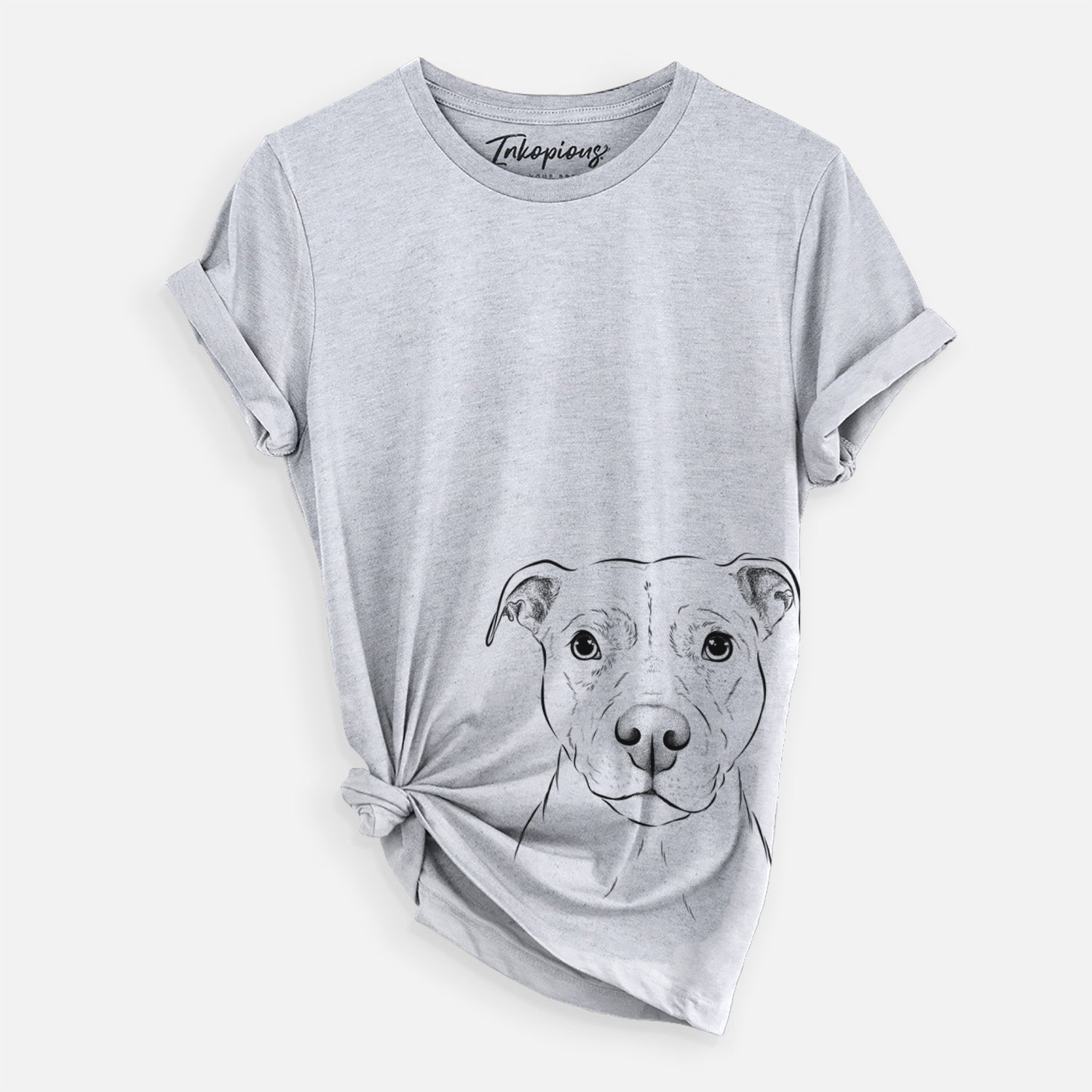 Hand-drawn sketch of Khaleesi the Pitbull on a Grey Unisex crewneck