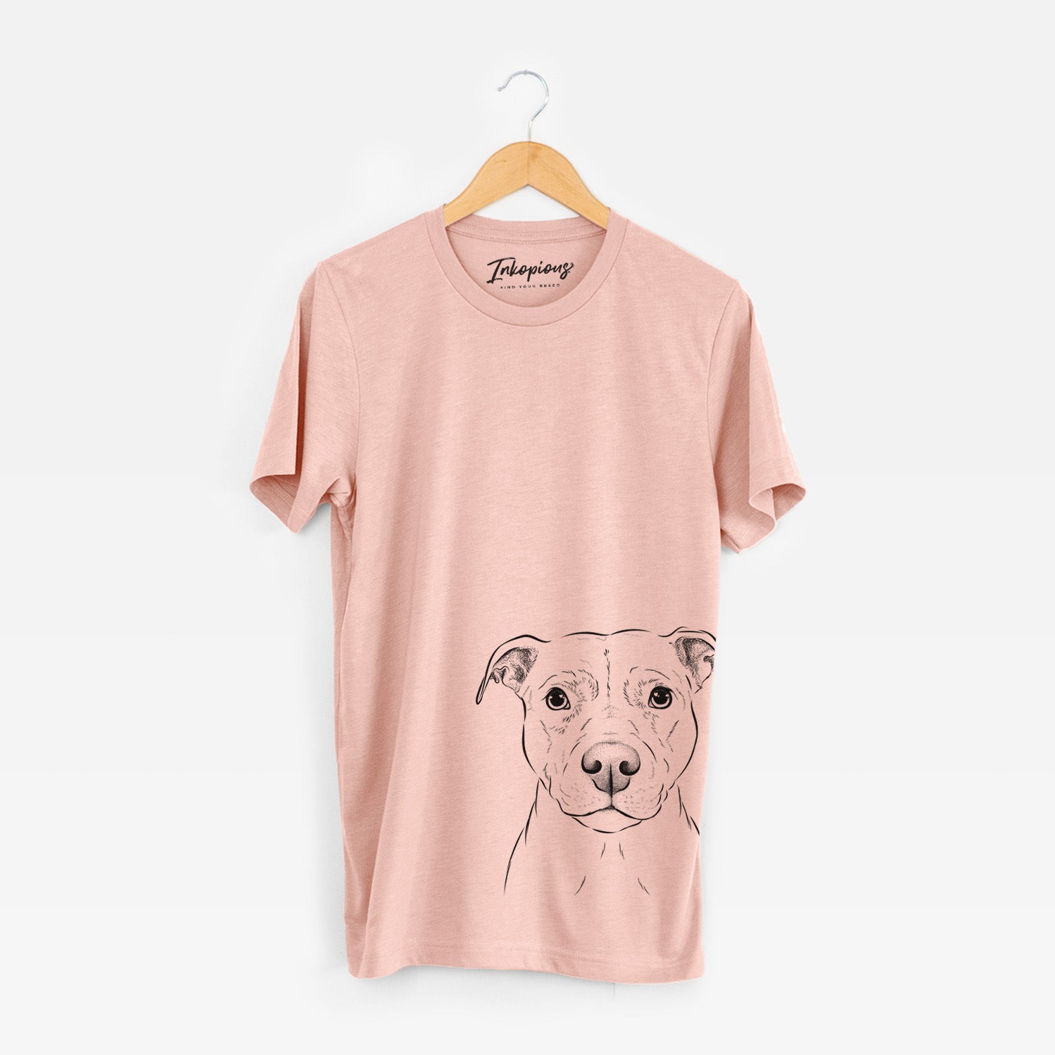 Hand-drawn sketch of Khaleesi the Pitbull on a Peach Unisex crewneck
