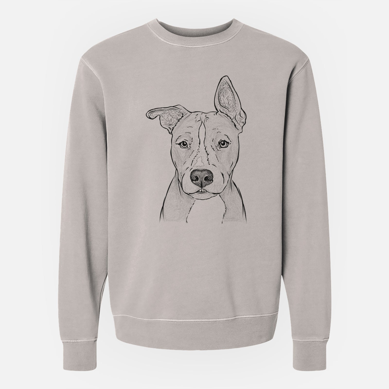 Hand-drawn sketch of Kisses the Pitbull on a Cement Unisex pigment dyed crew sweatshirt