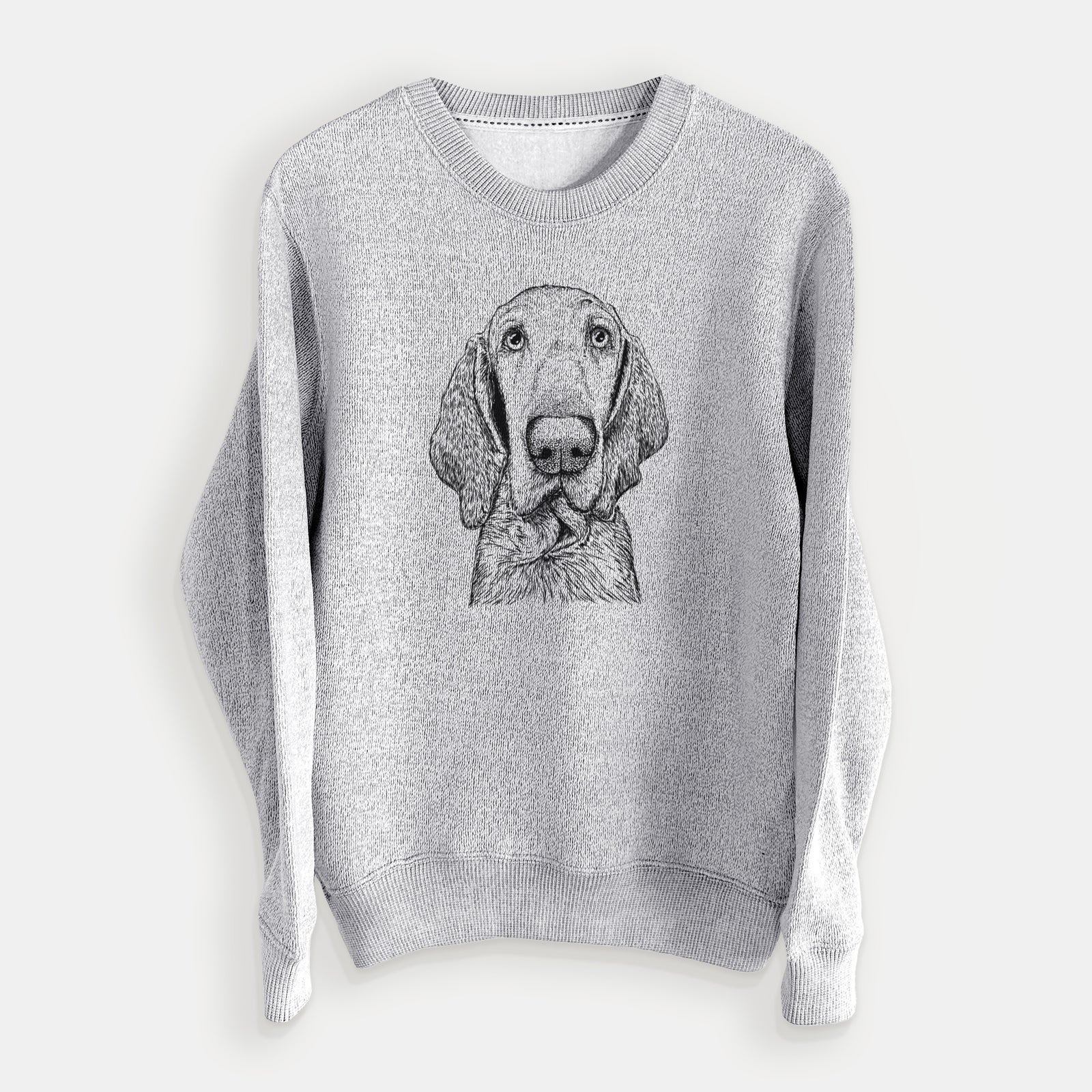Hand-drawn sketch of Kylie the Bracco Italiano on a Salt Pepper knit sweatshirt