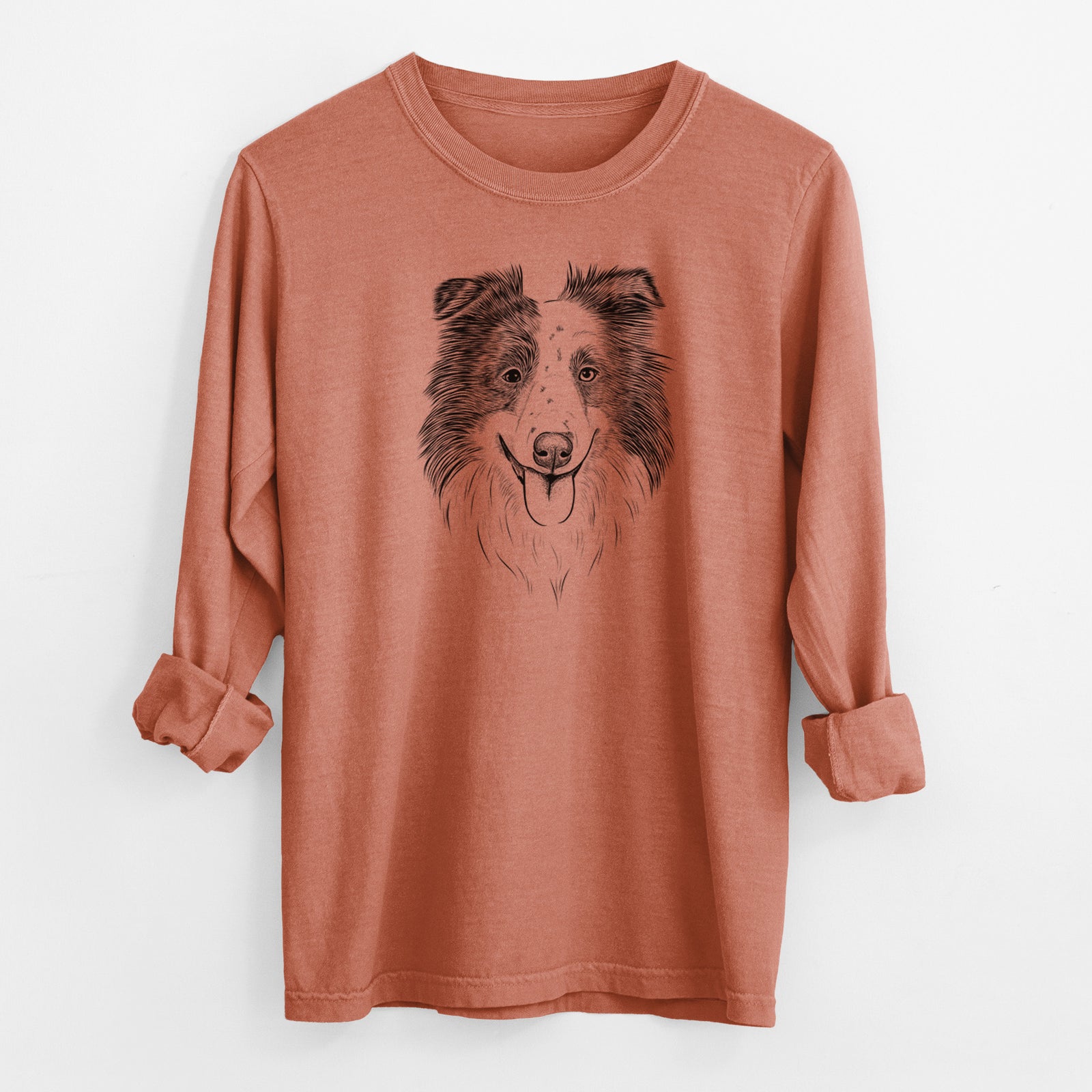 Bare Lady Bug the Border Collie - Men's Heavyweight 100% Cotton Long Sleeve