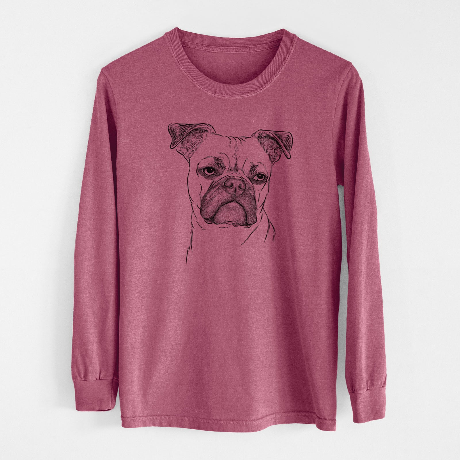 Bare Mack the Bugg (Boston Terrier/Pug) - Men's Heavyweight 100% Cotton Long Sleeve