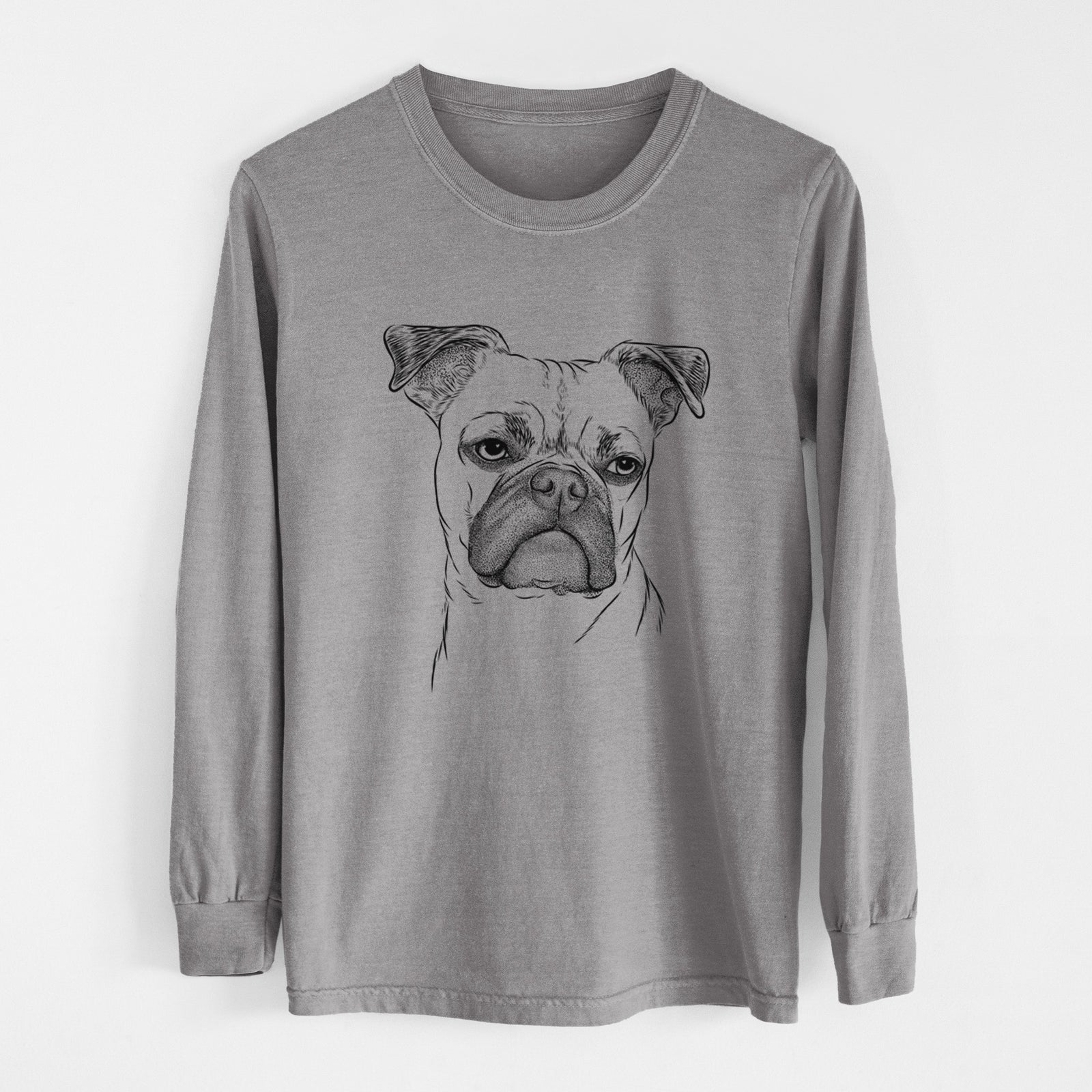Bare Mack the Bugg (Boston Terrier/Pug) - Men's Heavyweight 100% Cotton Long Sleeve