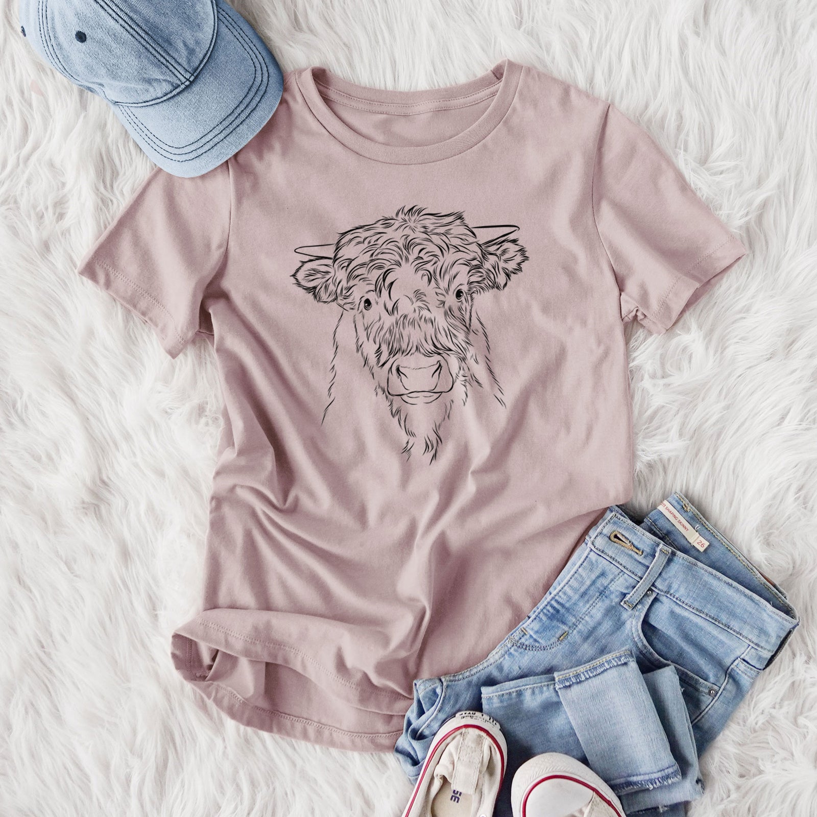 Bare Mack the Scottish Highland Cow - Women's Lightweight Relaxed Fit 100% Cotton Crewneck