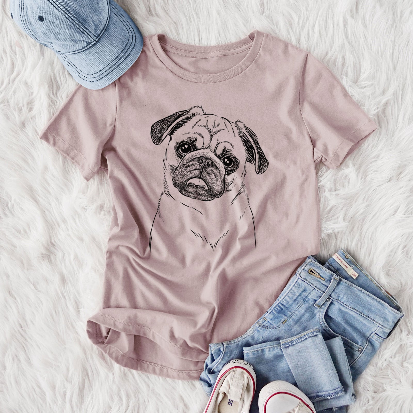 Bare Macy the Pug - Women's Lightweight Relaxed Fit 100% Cotton Crewneck