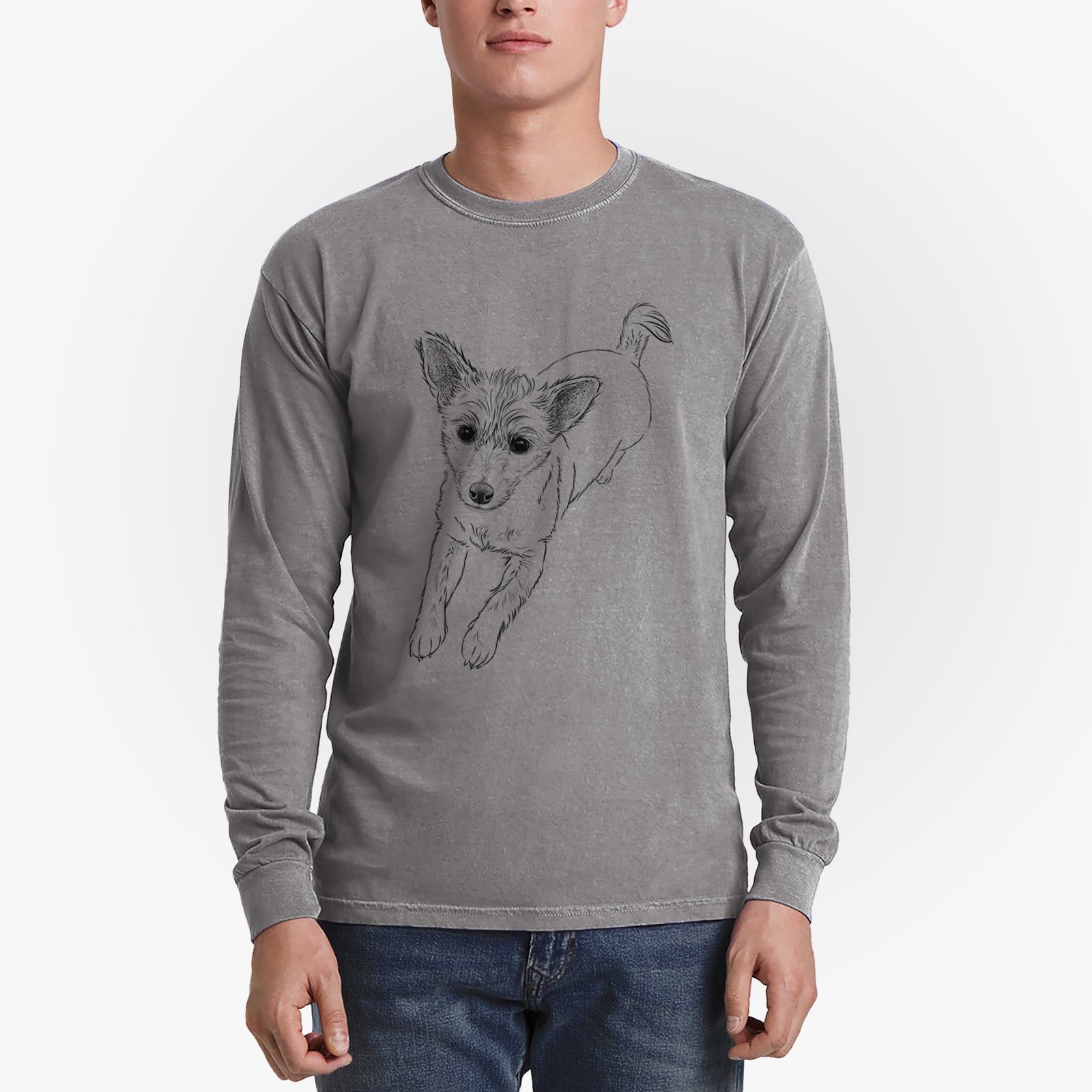 Bare Maisie the Terrier Mix - Men's Heavyweight 100% Cotton Long Sleeve