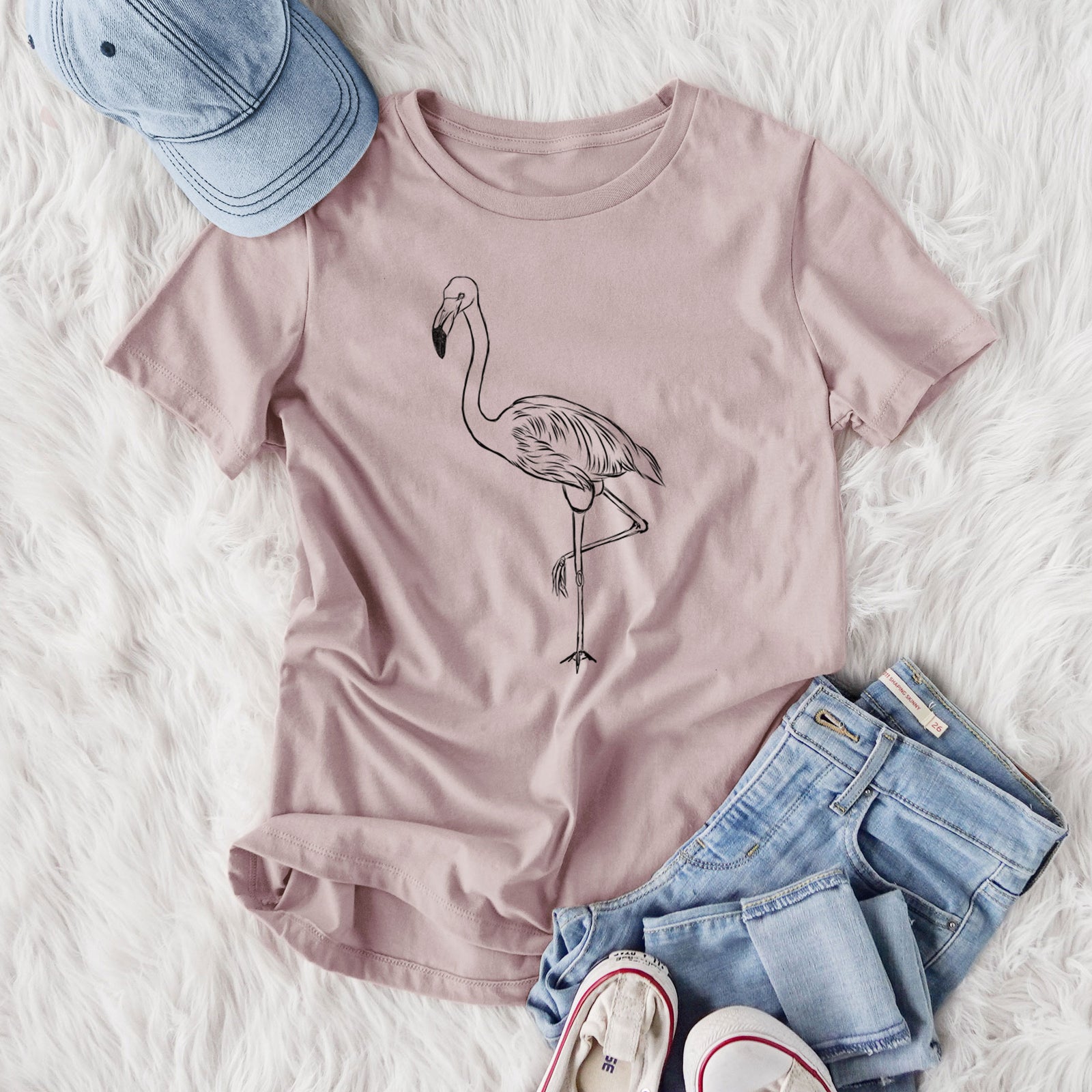 Bare Mango the Flamingo - Women's Lightweight Relaxed Fit 100% Cotton Crewneck