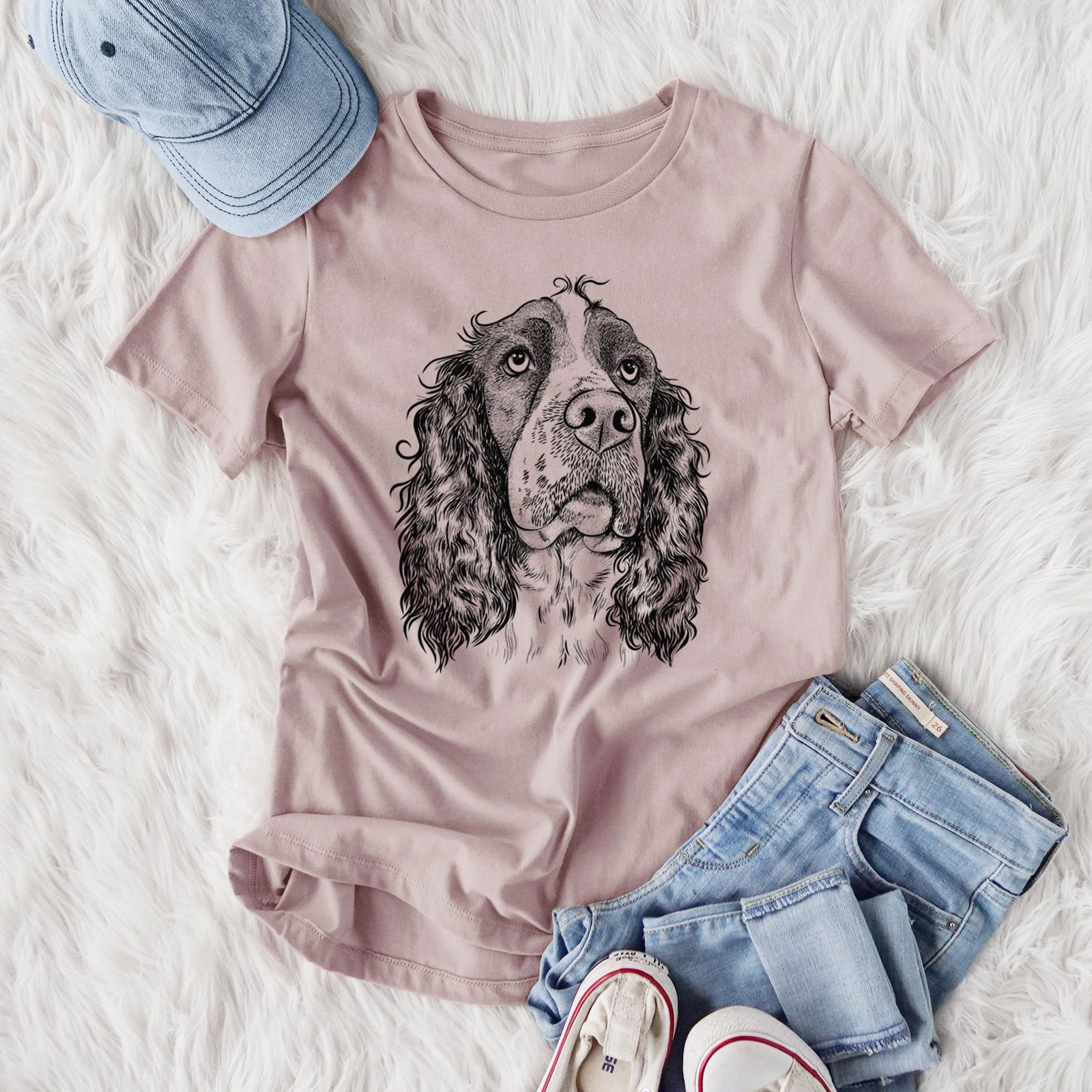 Bare Millie Mae the English Springer Spaniel - Women's Lightweight Relaxed Fit 100% Cotton Crewneck