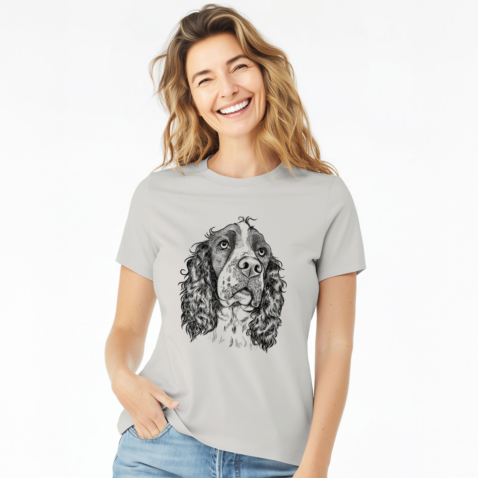 Bare Millie Mae the English Springer Spaniel - Women's Lightweight Relaxed Fit 100% Cotton Crewneck