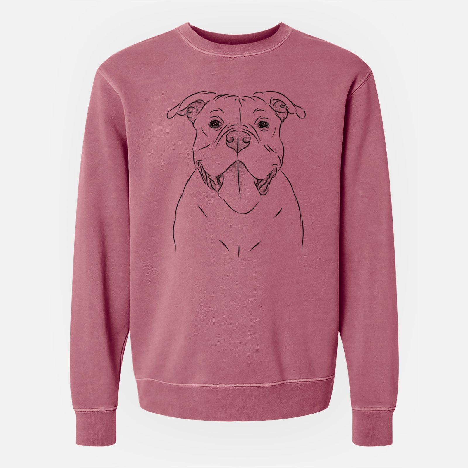Hand-drawn sketch of Nacho the American Bully on a Maroon Unisex pigment dyed crew sweatshirt
