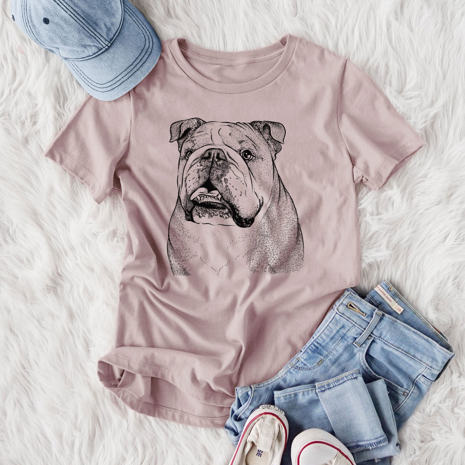 Bare Piggy the English Bulldog - Women's Lightweight Relaxed Fit 100% Cotton Crewneck