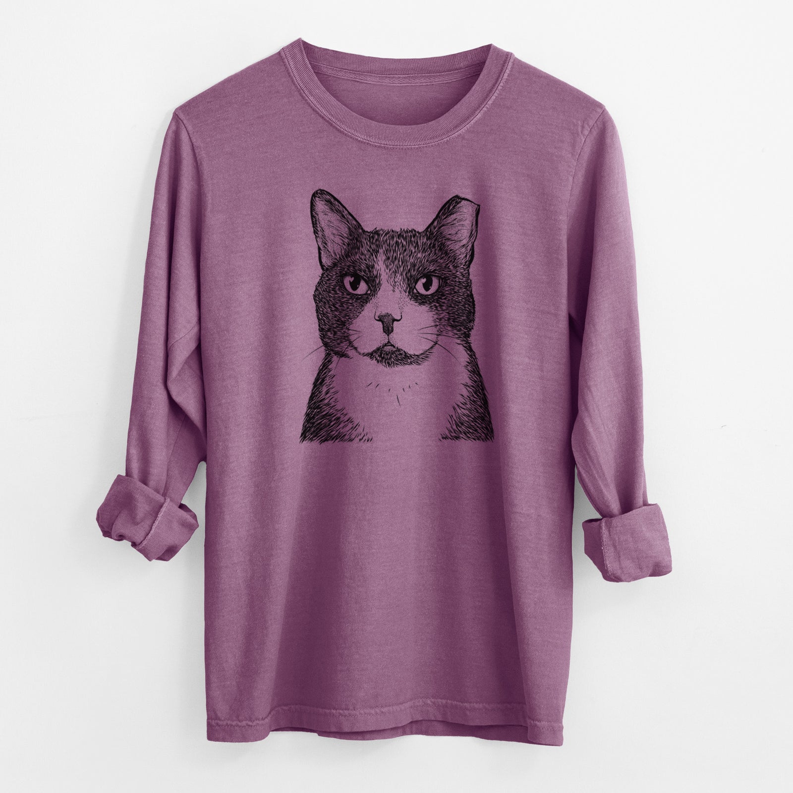 Bare Pinky the Tuxedo Cat - Men's Heavyweight 100% Cotton Long Sleeve