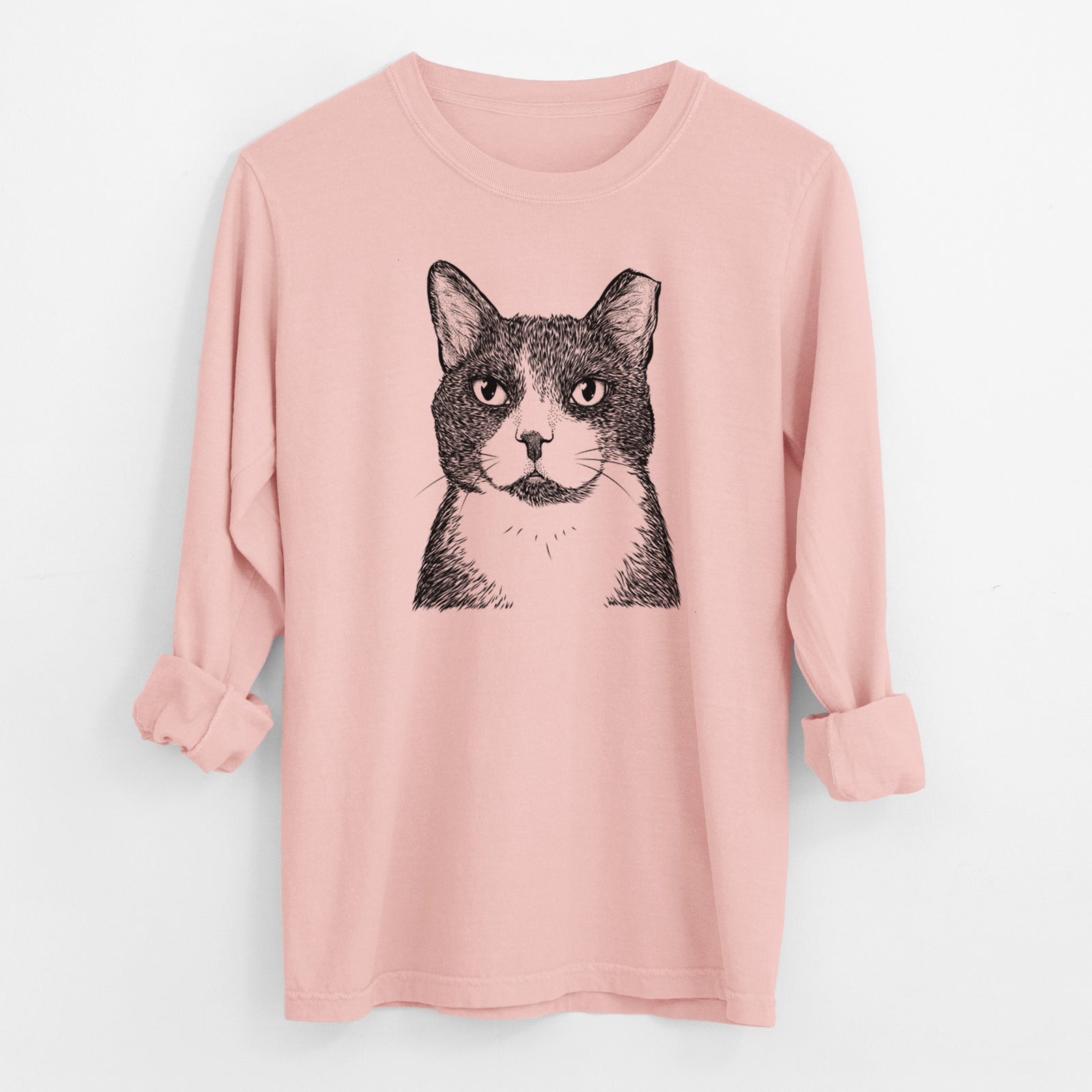 Bare Pinky the Tuxedo Cat - Men's Heavyweight 100% Cotton Long Sleeve