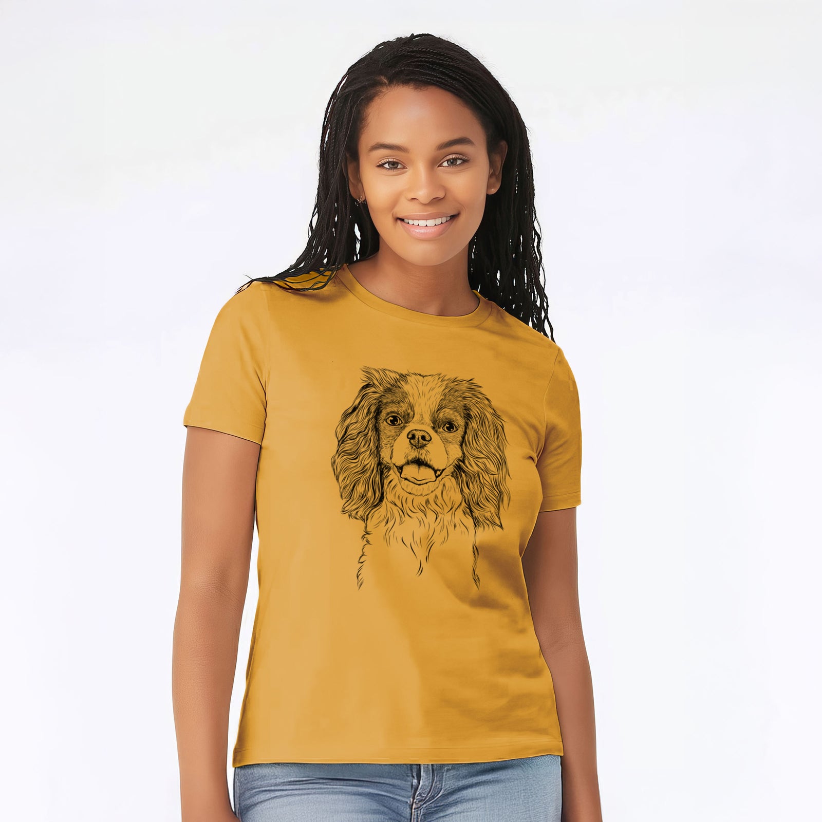 Bare Poppy the Cavalier King Charles Spaniel - Women's Lightweight Relaxed Fit 100% Cotton Crewneck