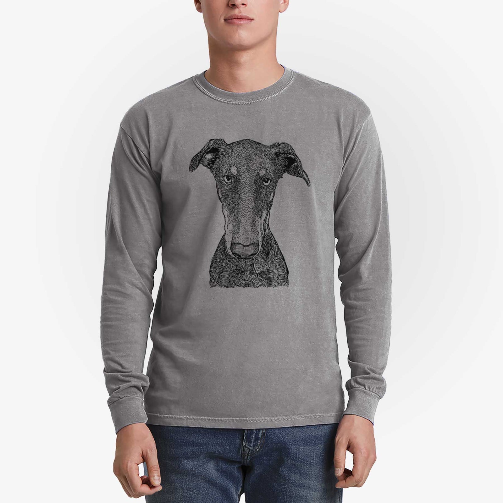 Bare Princess Fiona the Doberman Pinscher - Men's Heavyweight 100% Cotton Long Sleeve