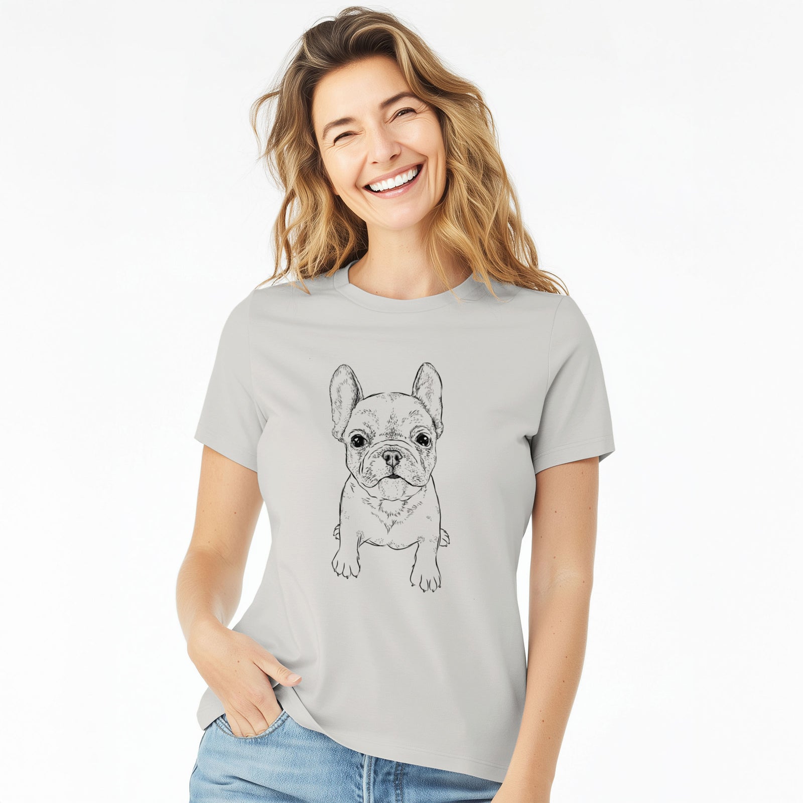 Bare Puppy Pierre the French Bulldog - Women's Lightweight Relaxed Fit 100% Cotton Crewneck