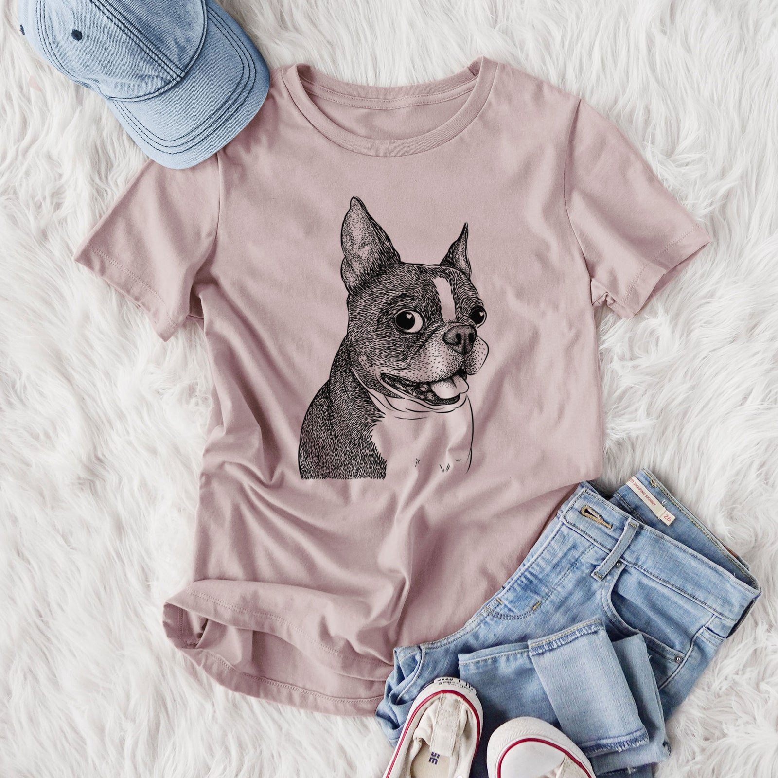 Bare Ralphie the Boston Terrier - Women's Lightweight Relaxed Fit 100% Cotton Crewneck