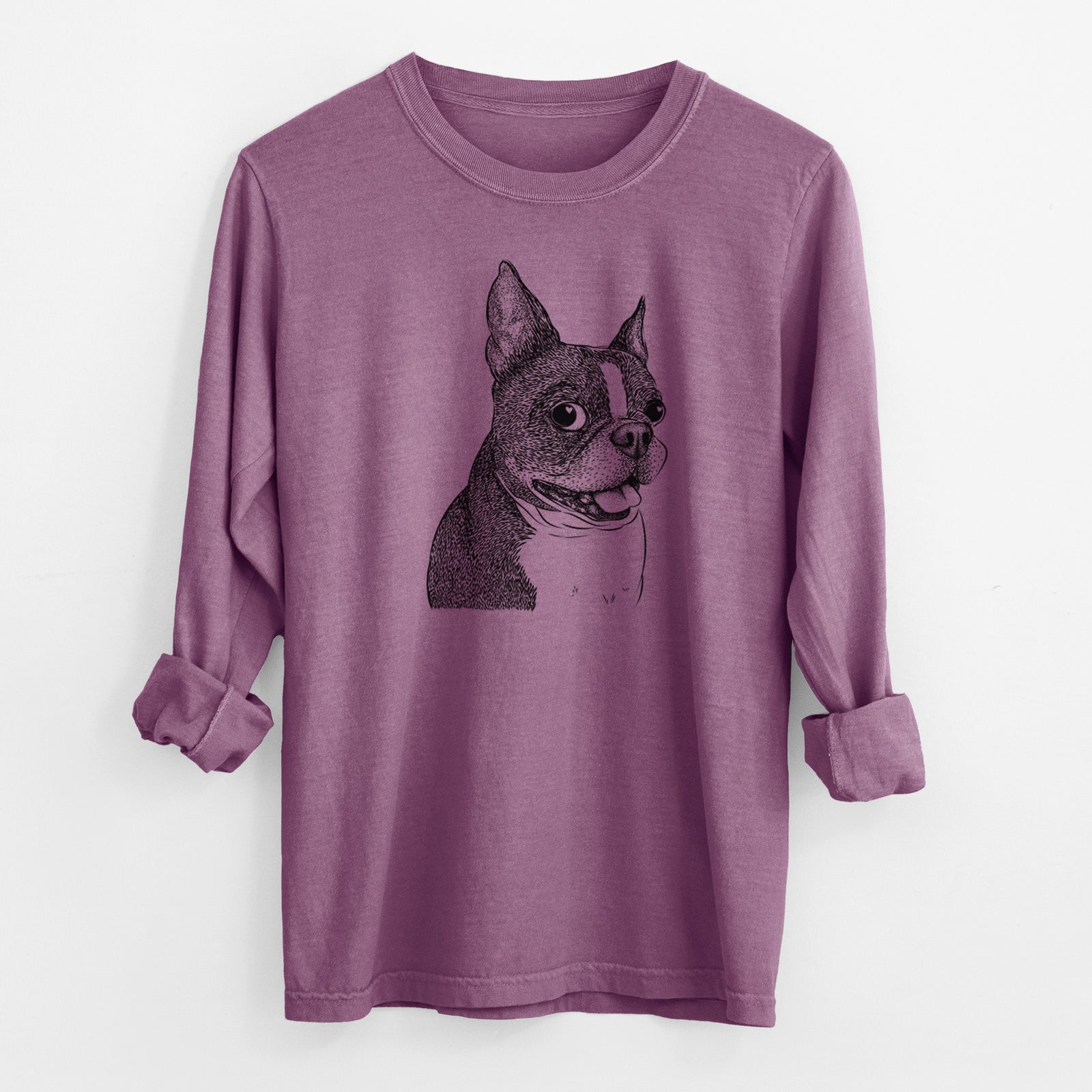 Bare Ralphie the Boston Terrier - Men's Heavyweight 100% Cotton Long Sleeve