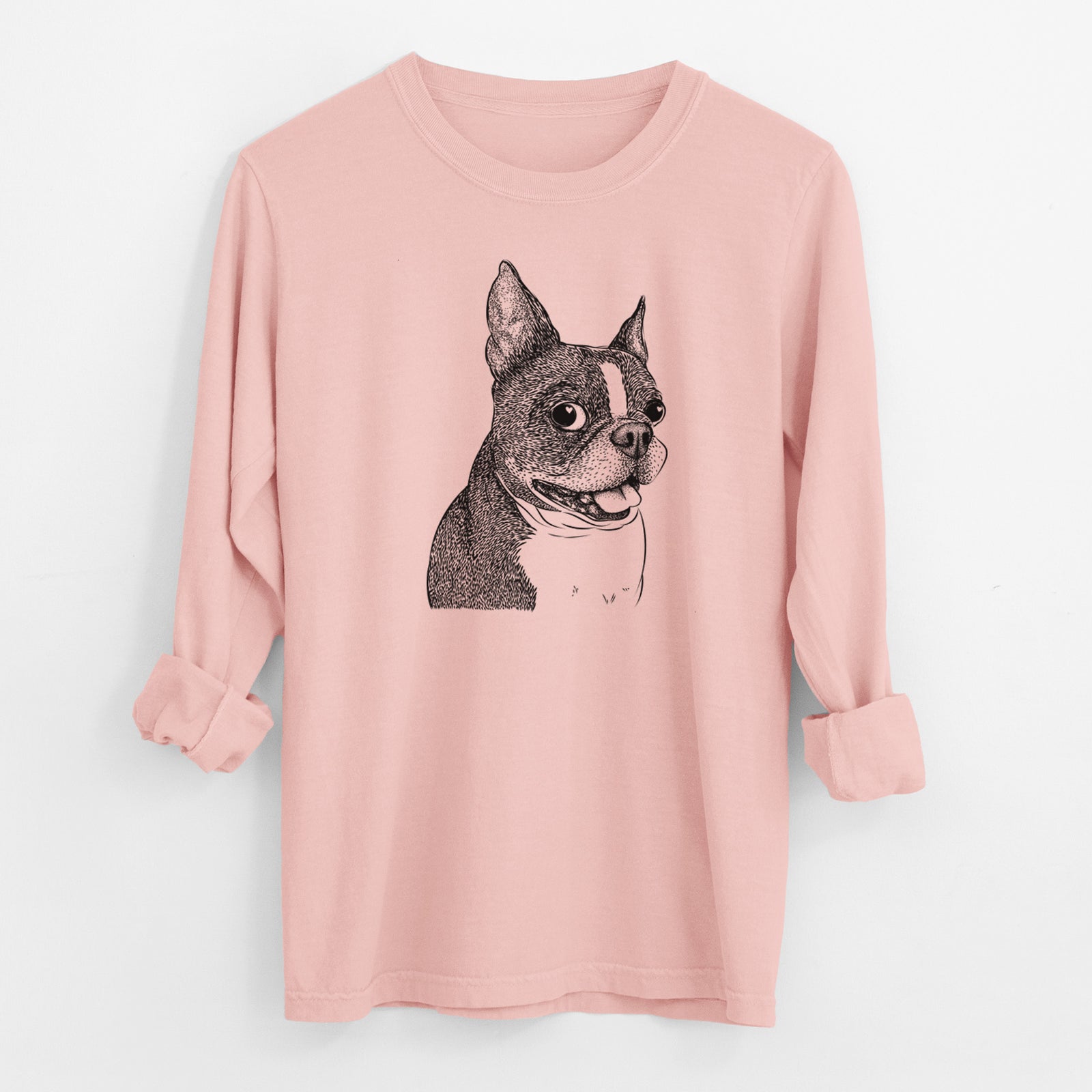 Bare Ralphie the Boston Terrier - Men's Heavyweight 100% Cotton Long Sleeve