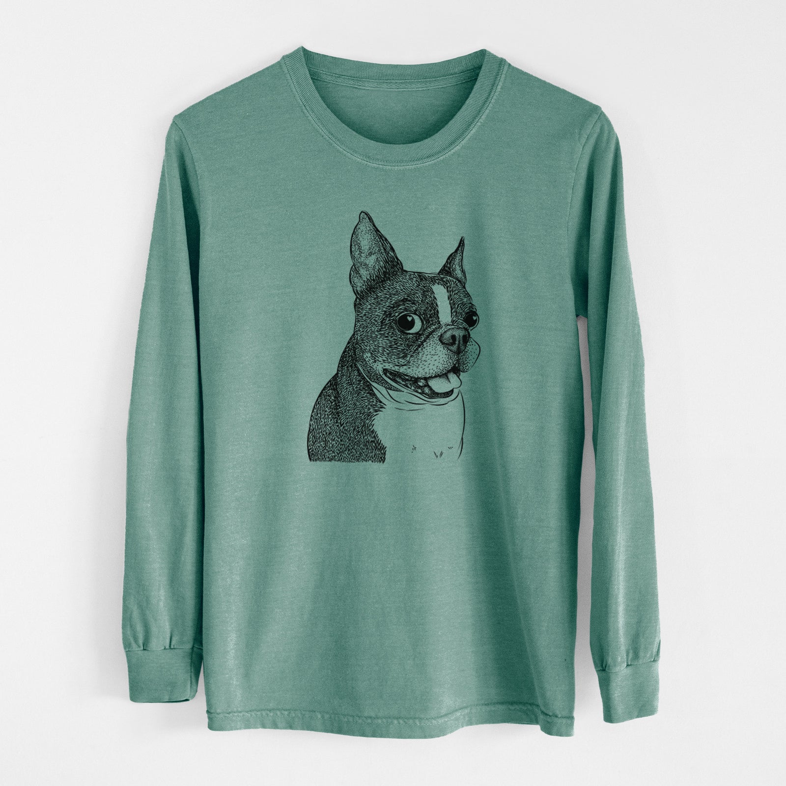 Bare Ralphie the Boston Terrier - Men's Heavyweight 100% Cotton Long Sleeve
