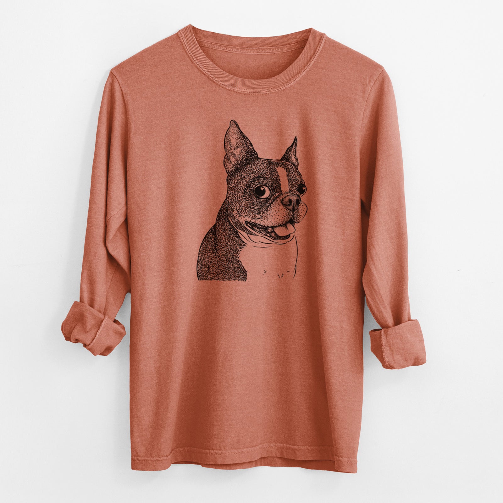 Bare Ralphie the Boston Terrier - Men's Heavyweight 100% Cotton Long Sleeve