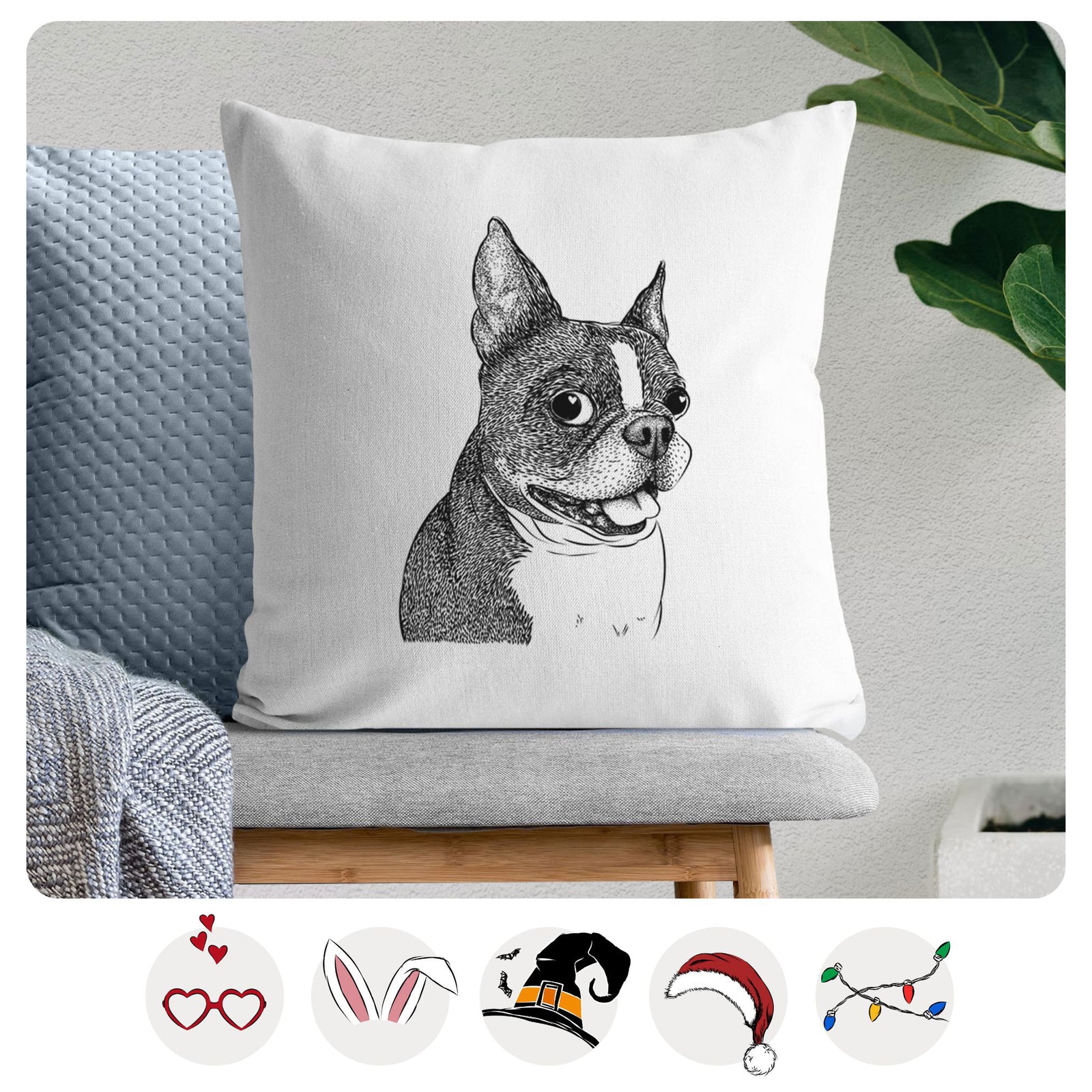 Ralphie the Boston Terrier - Throw Pillow Cover