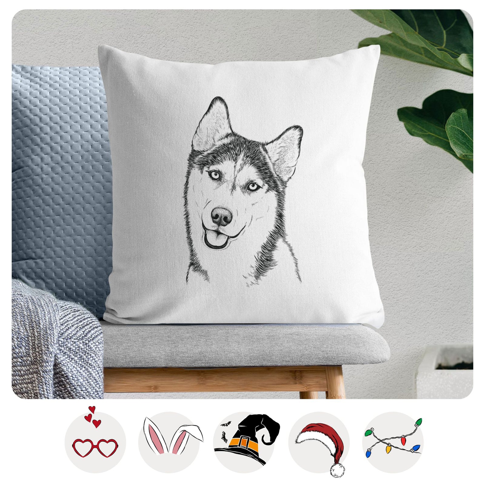 Remmie the Siberian Husky - Throw Pillow Cover