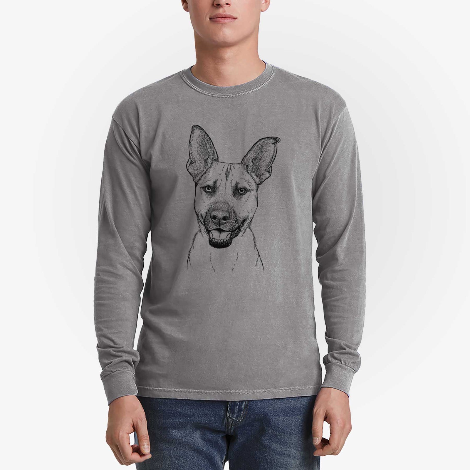 Bare Remus the German Shepherd Mix - Men's Heavyweight 100% Cotton Long Sleeve