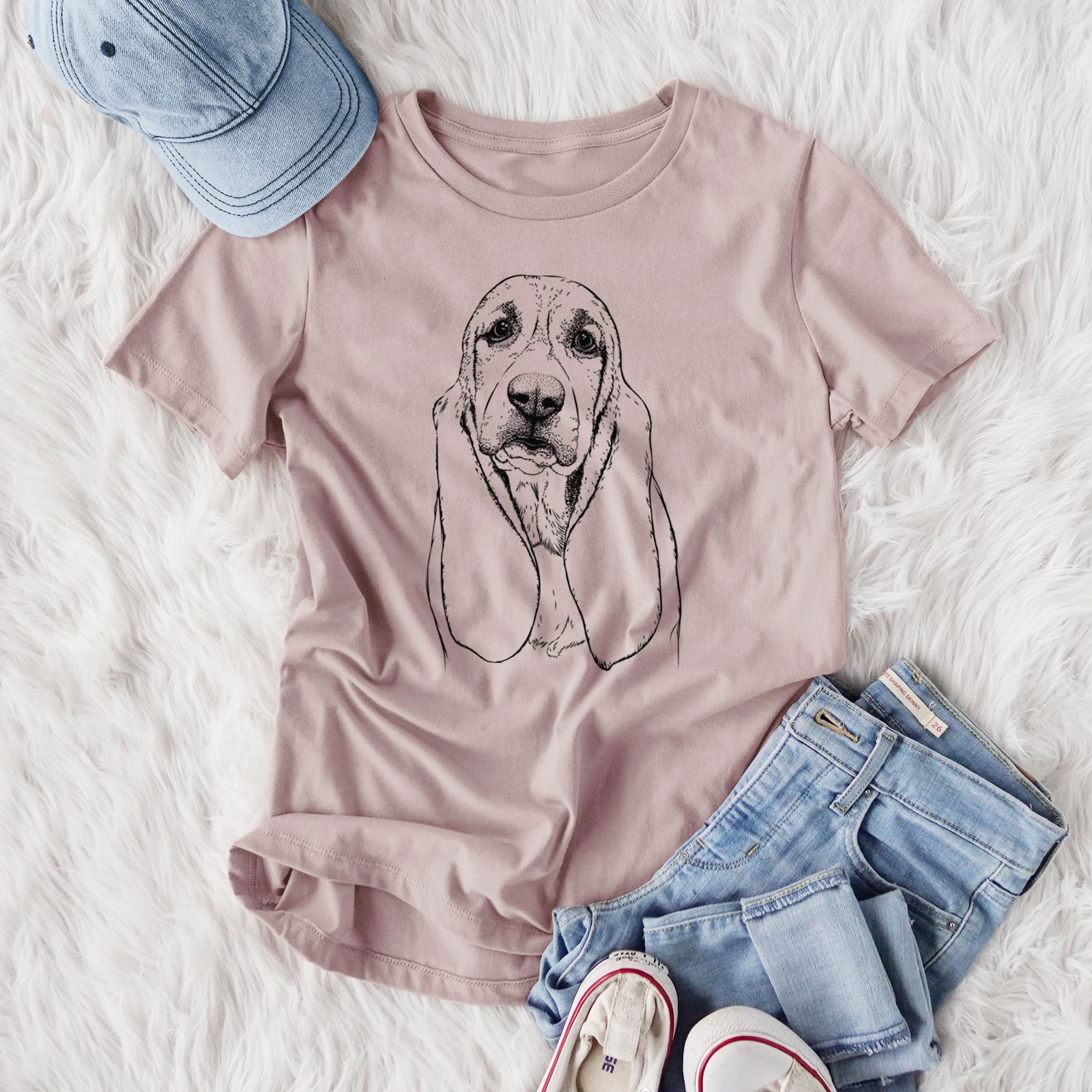Bare Rolo the Basset Hound - Women's Lightweight Relaxed Fit 100% Cotton Crewneck