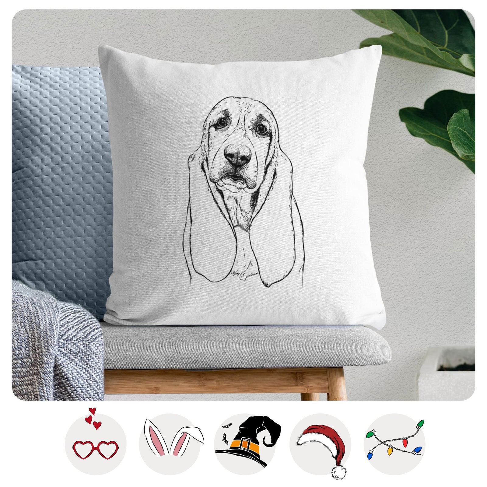 Rolo the Basset Hound - Throw Pillow Cover